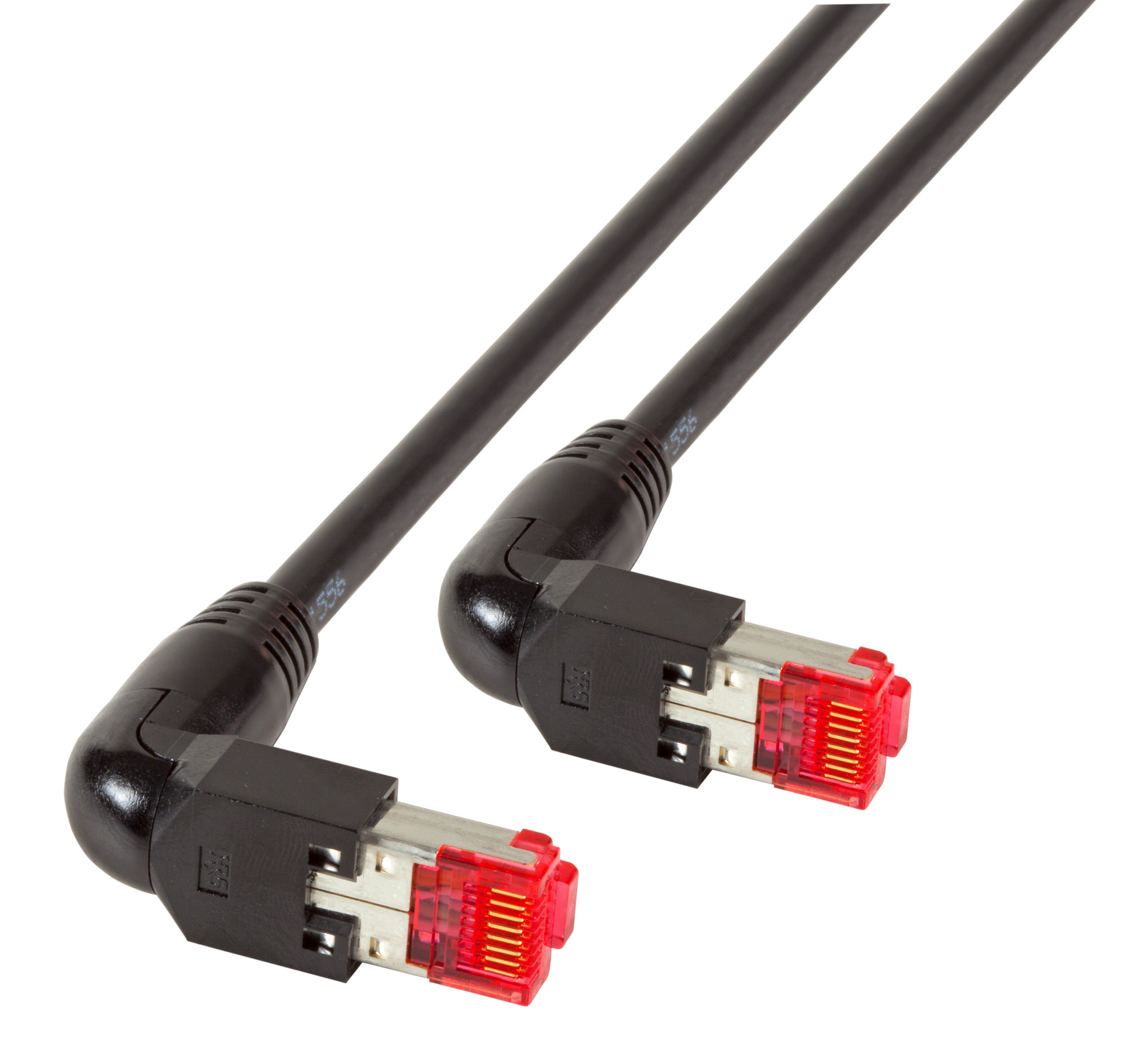 RJ45 Patch cable S/FTP, Cat.6A, 2x TM21 90°, UC900, 0,5m, black