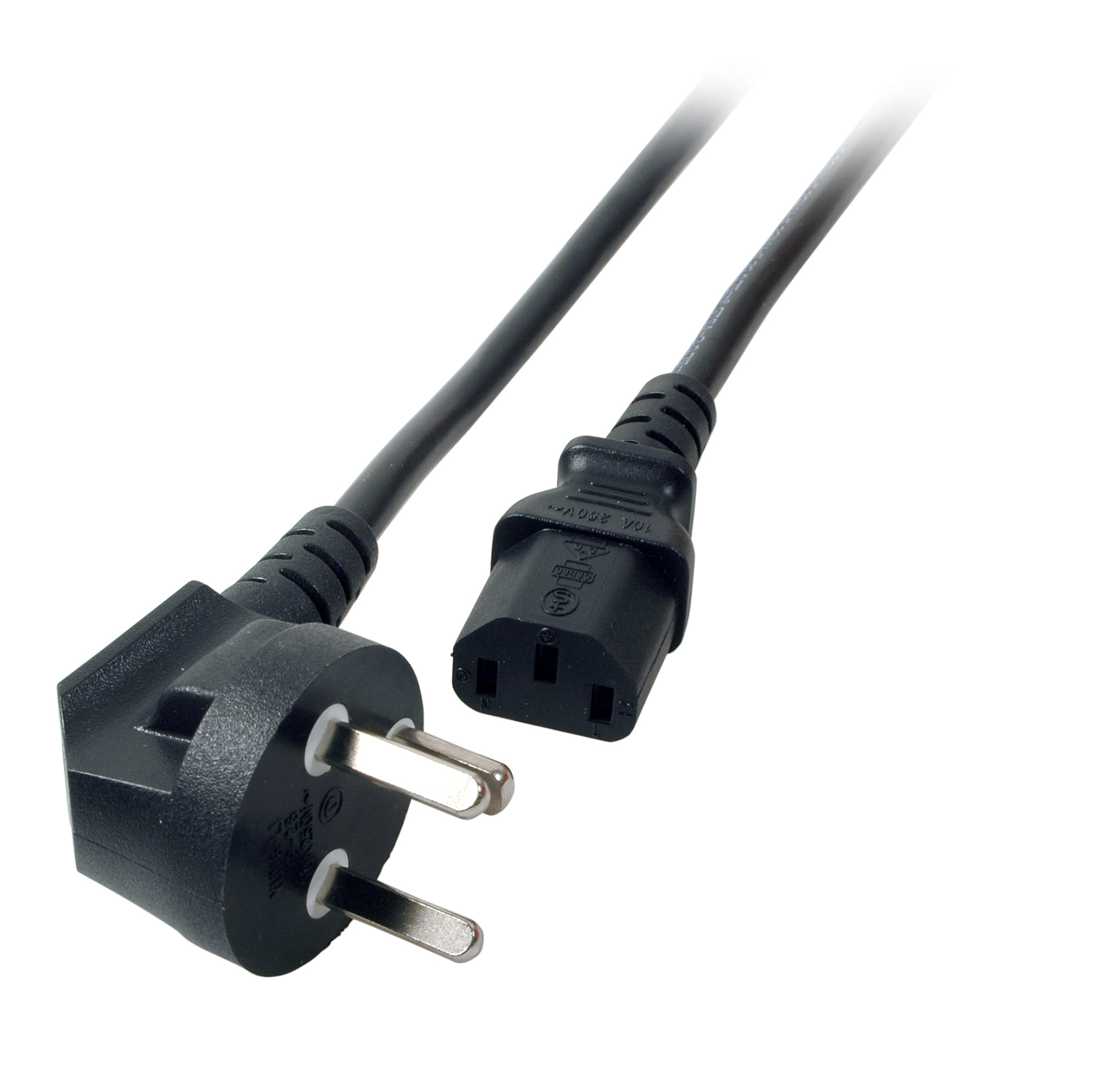 Power Cable Denmark DPin 90° - C13 180°, Black, 1.8 m, 3 x 0.75 mm²