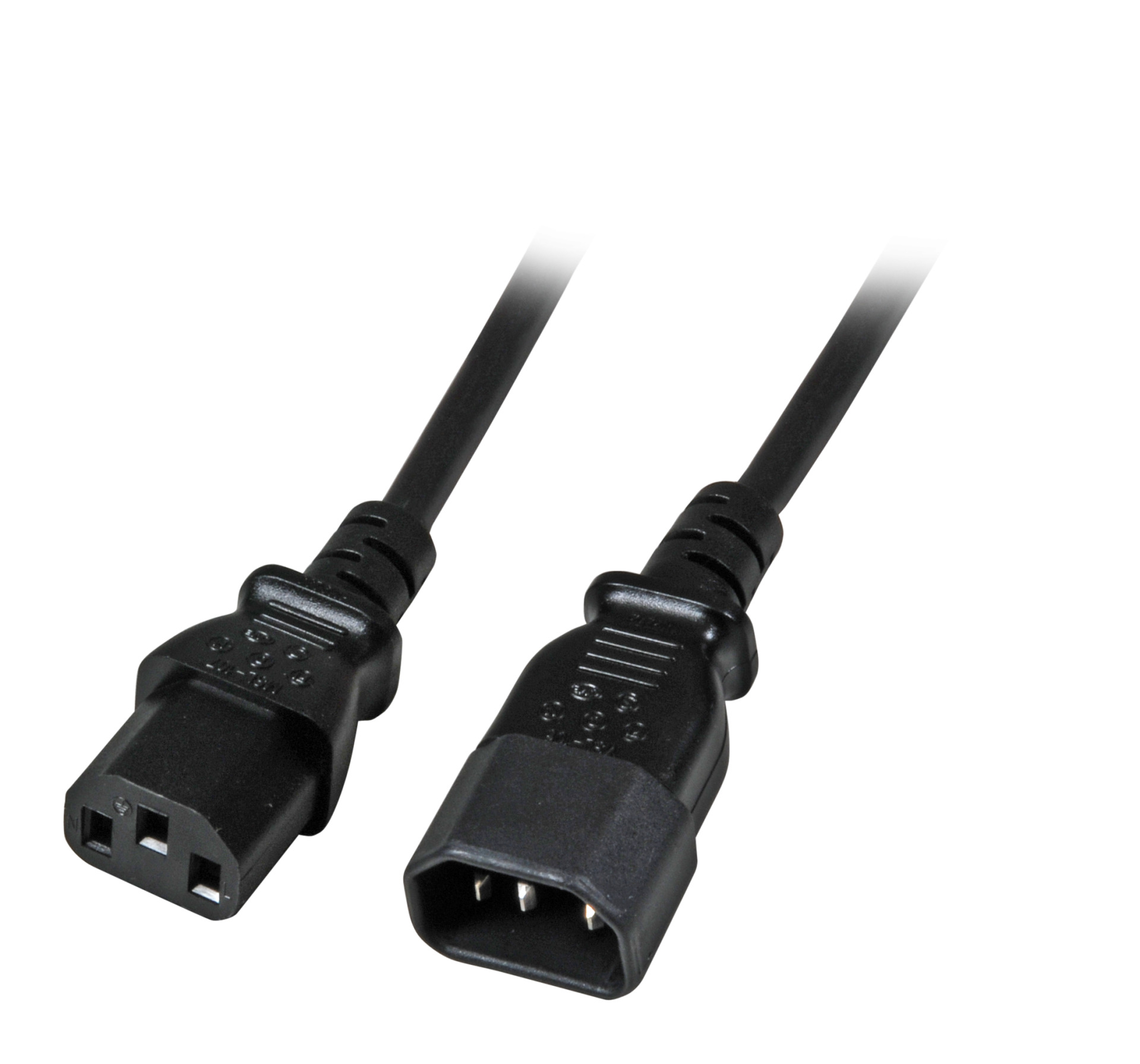 Extension Cable C14 180° - C13 180°, Black, 2.0 m, 3 x 0.75 mm²