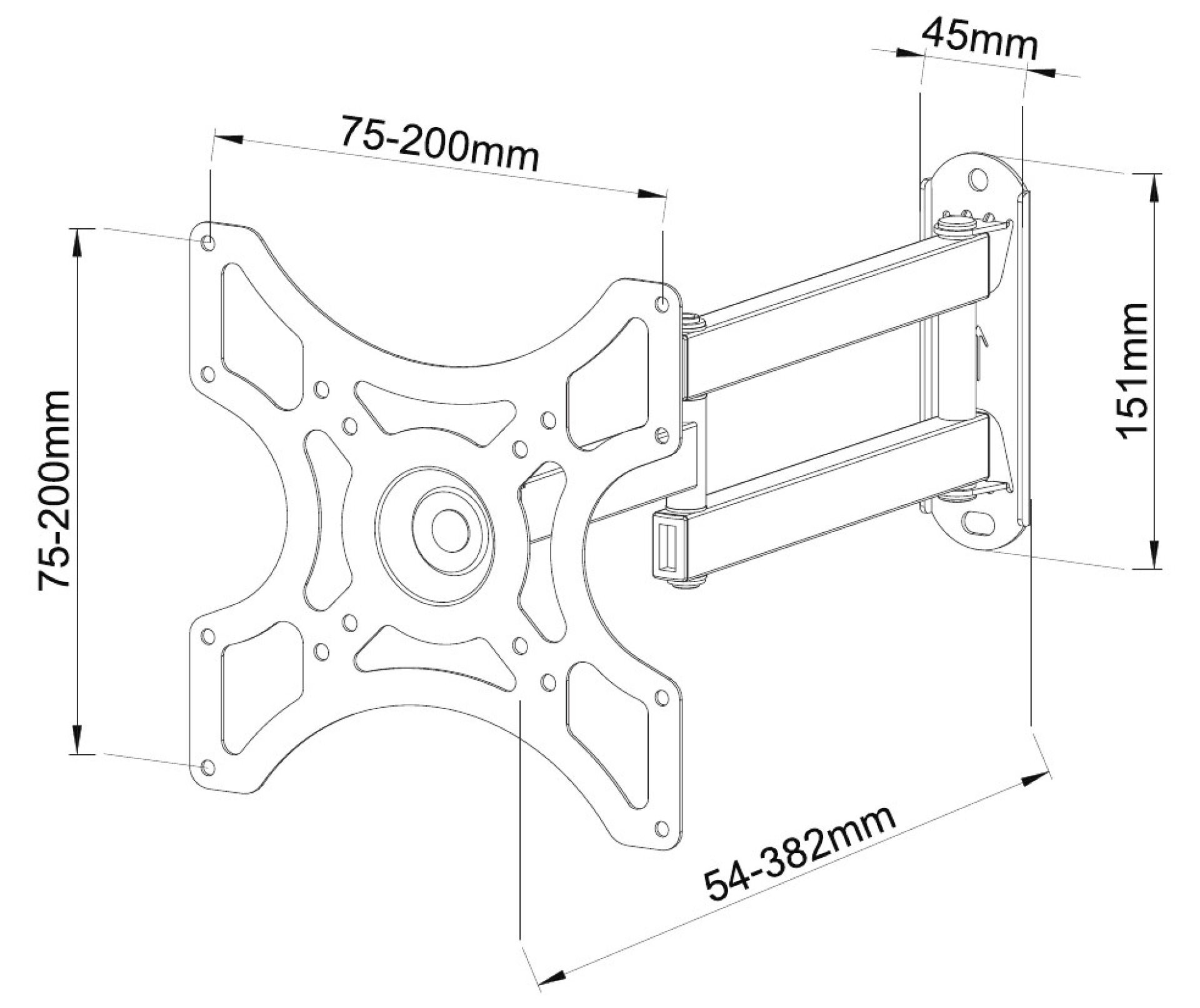 Wall bracket for LCD TV LED 19" - 37" tilting 2 joints black