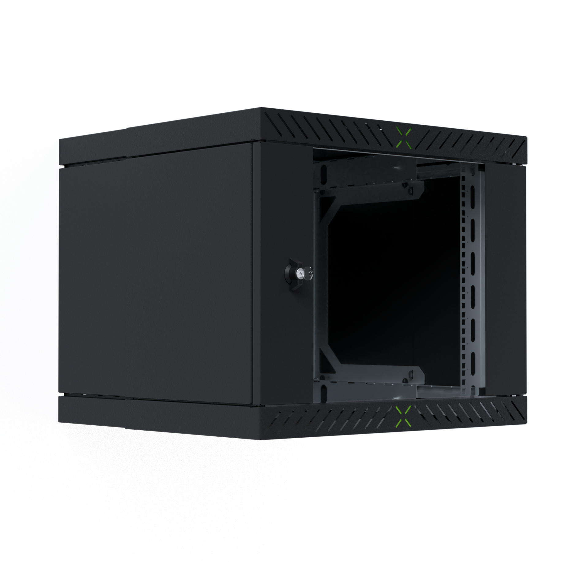 Wall Cabinet X-Rack w. glass door 400-600mm 9U Black RAL9005