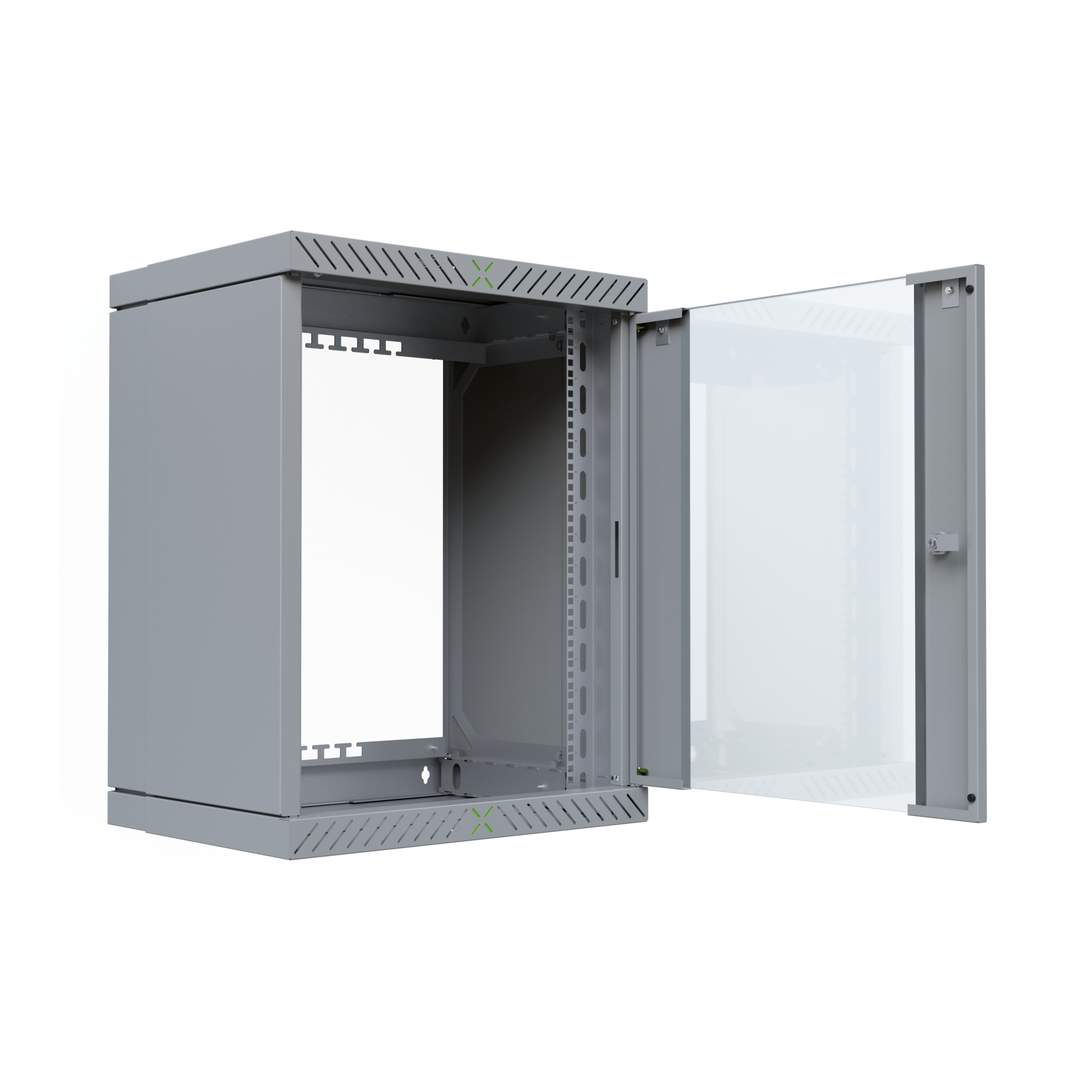 Wall Cabinet X-Rack w. glass door 400-600mm 15U Grey RAL7035