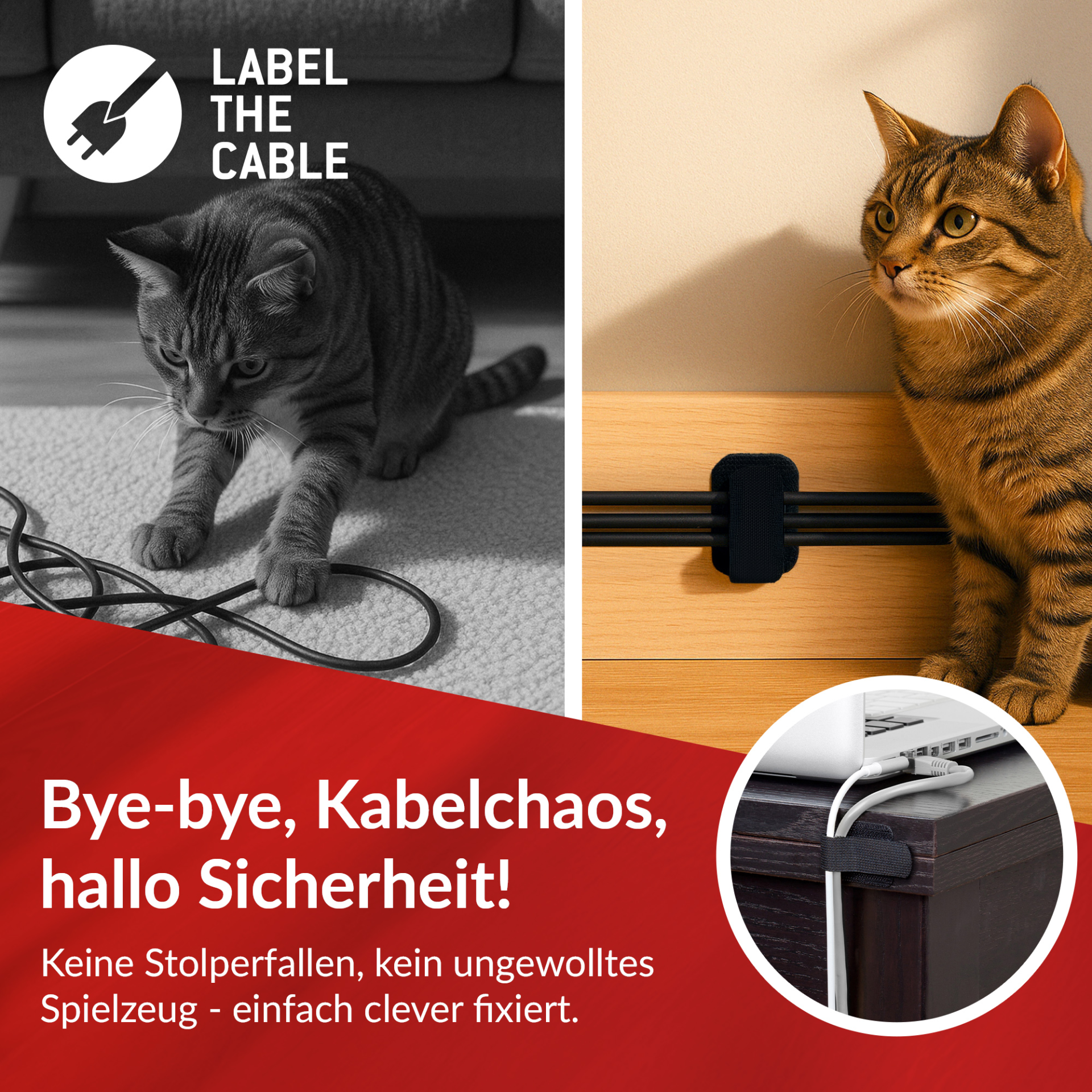 LTC WALL STRAPS, self-adhesive hook and loop cable holders set of 10 pcs black