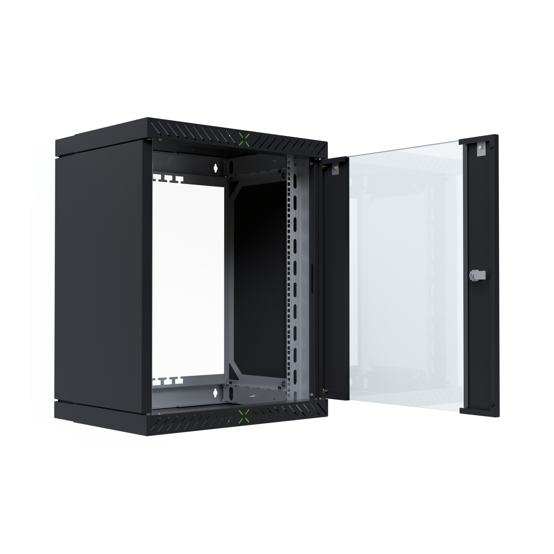 Wall Cabinet X-Rack w. glass door 400-600mm 15U Black RAL9005
