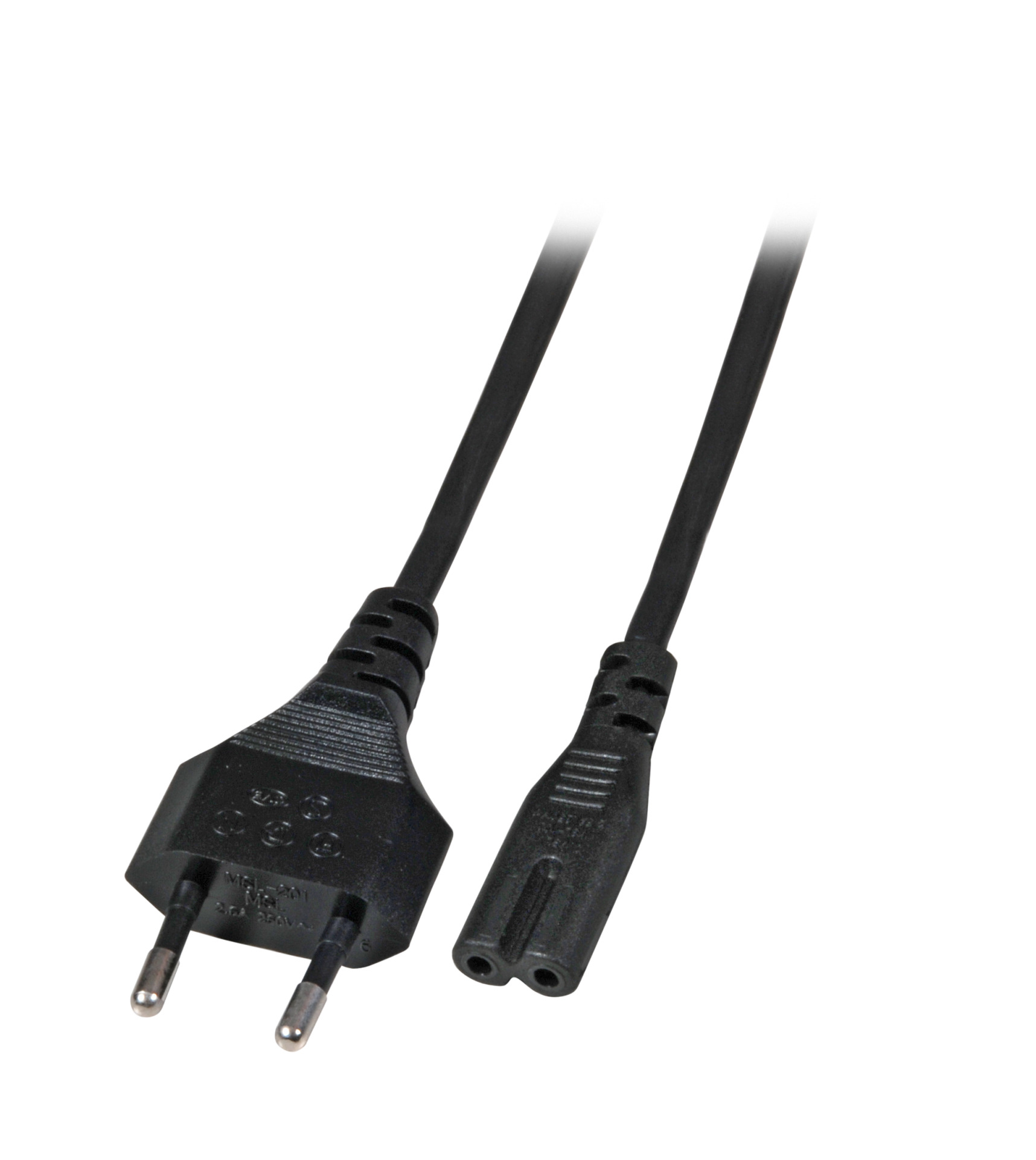 Power Cable Euro - C7 180°, Black, 2.0 m, 2 x 0.75 mm²