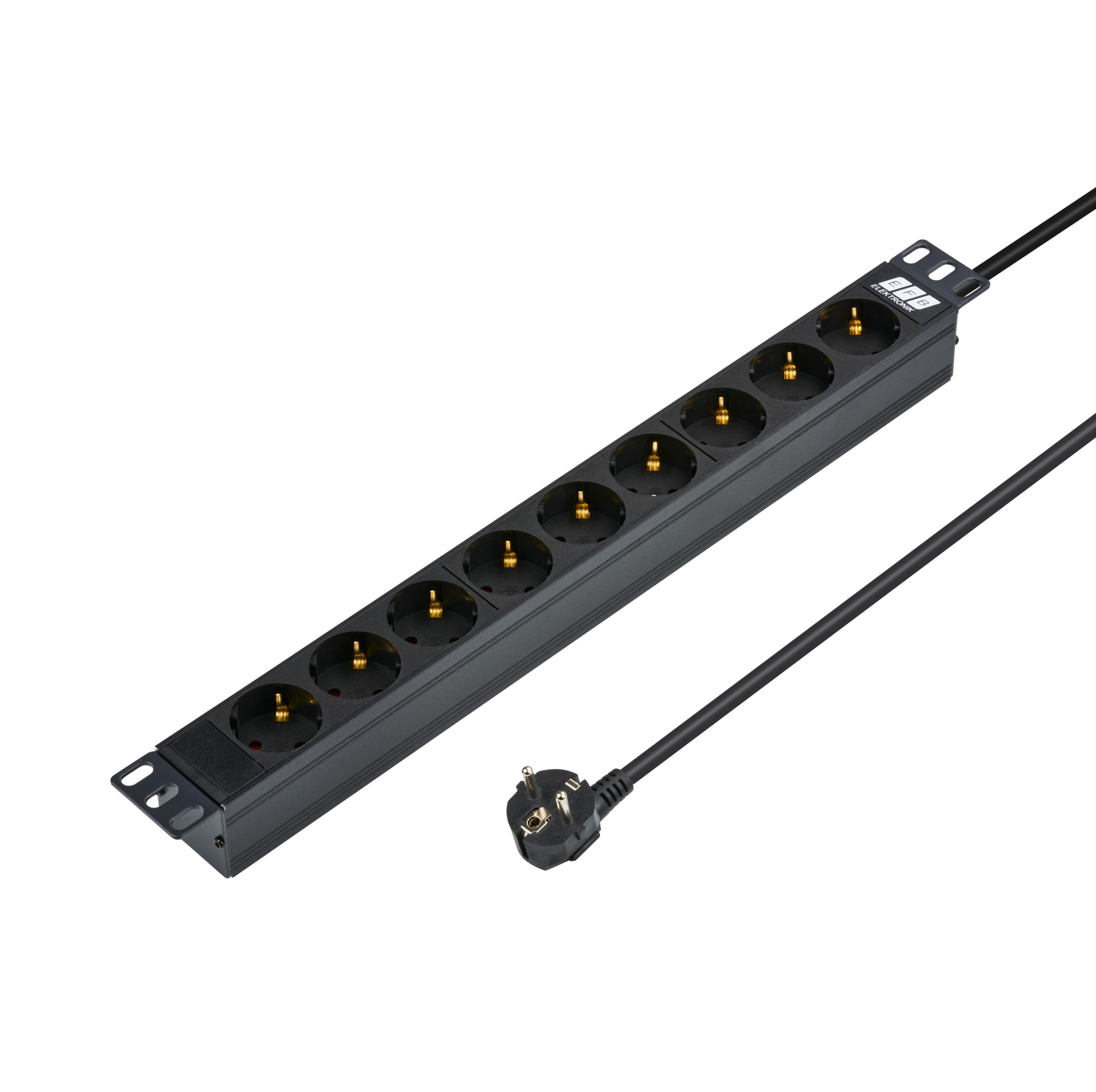 19“ 1U Socket Strip 9 x CEE 7/3 without Switch, in Alu Profile, Black