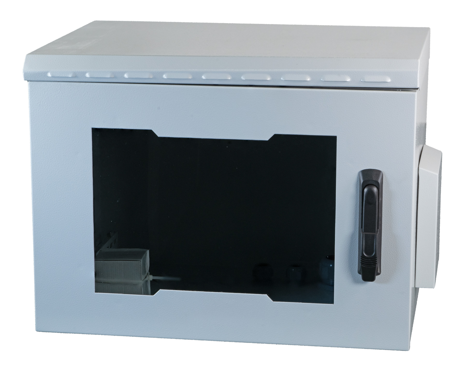 19" Wall Housing IP55, 9U, Glass Door, Depth 600 mm, RAL7035