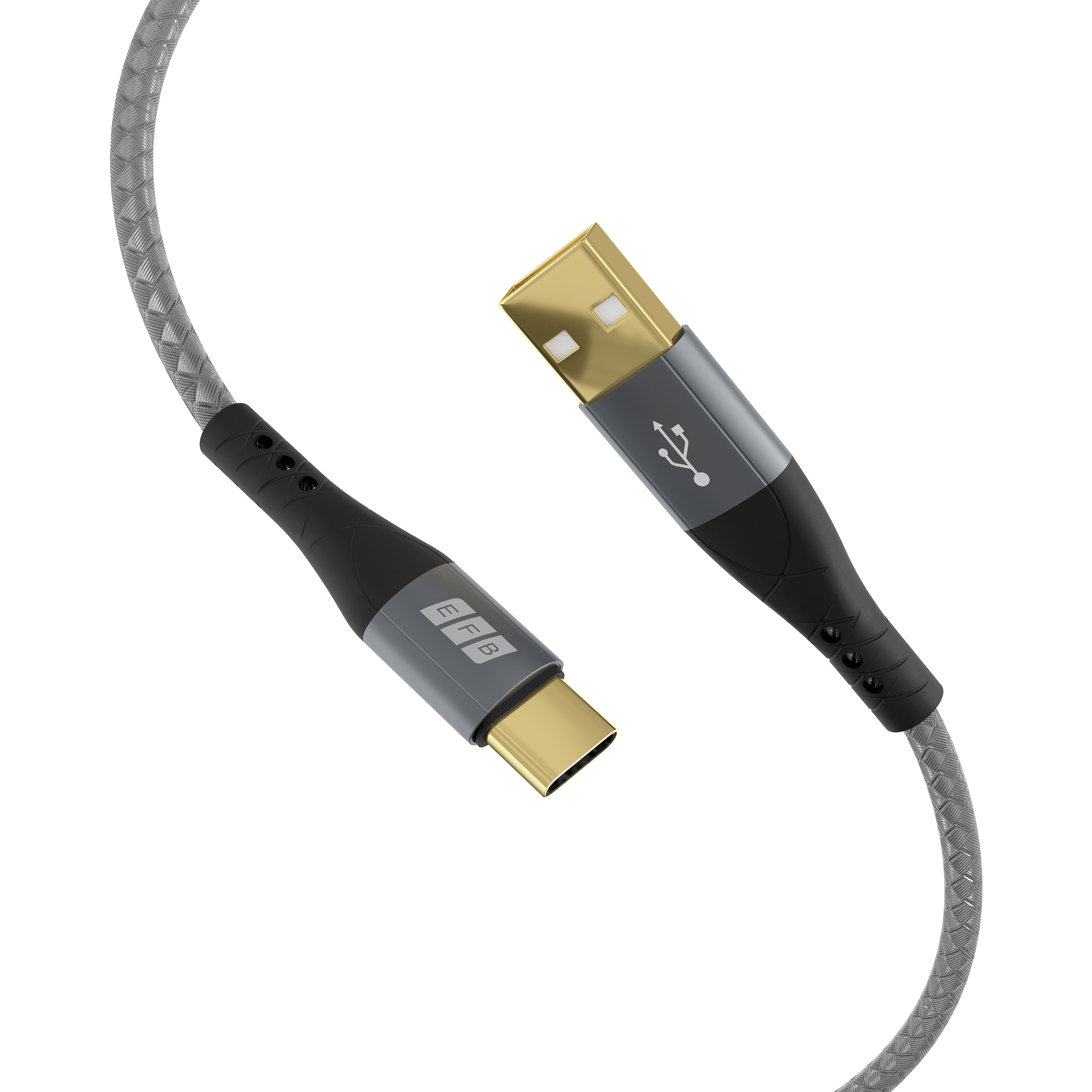 USB-A to USB-C cable set 60W QC 3A 2x1m grey gold contacts textile coat