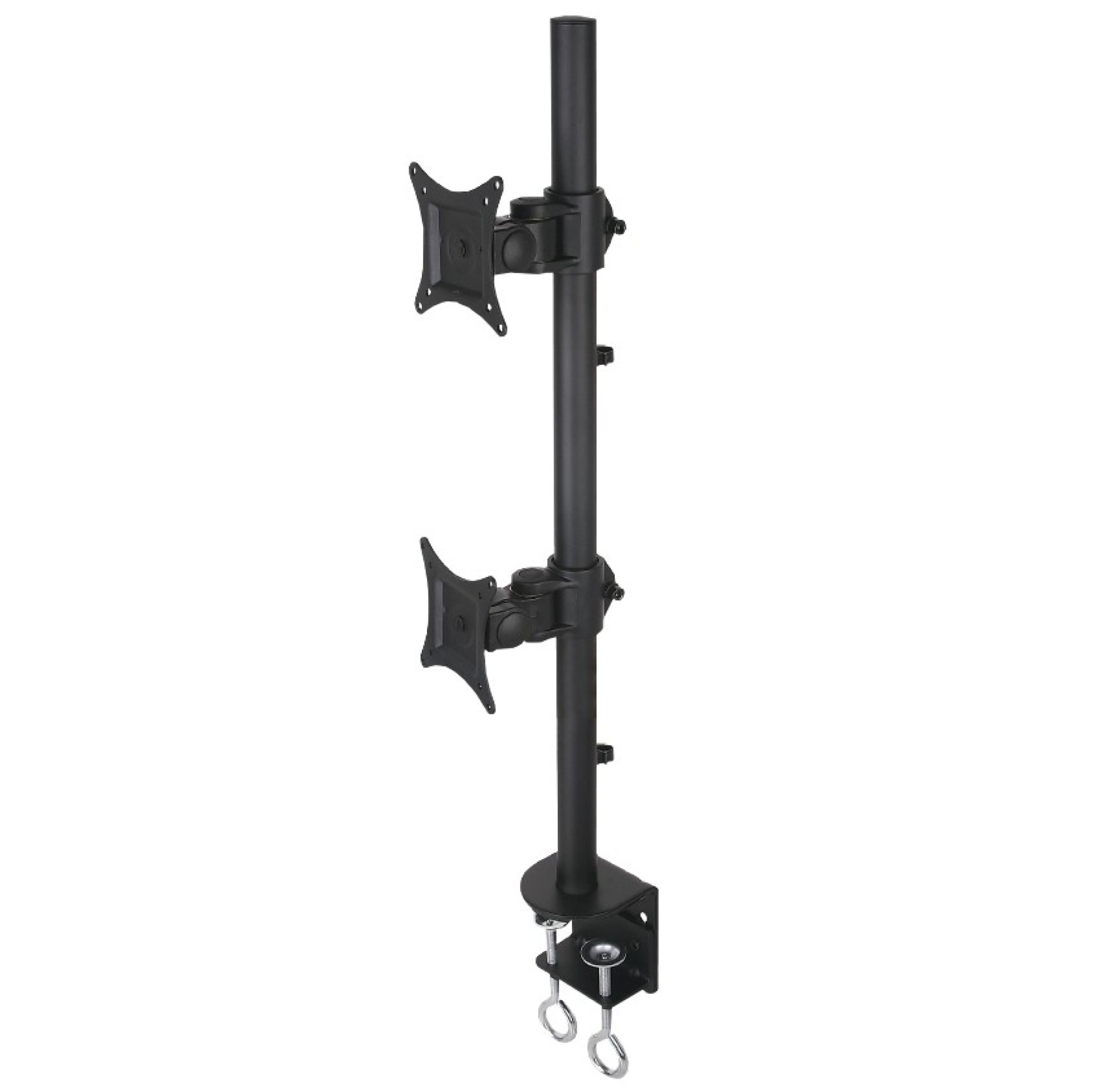Desk stand for 2 LCDs 13"-27", vertical, with clamp