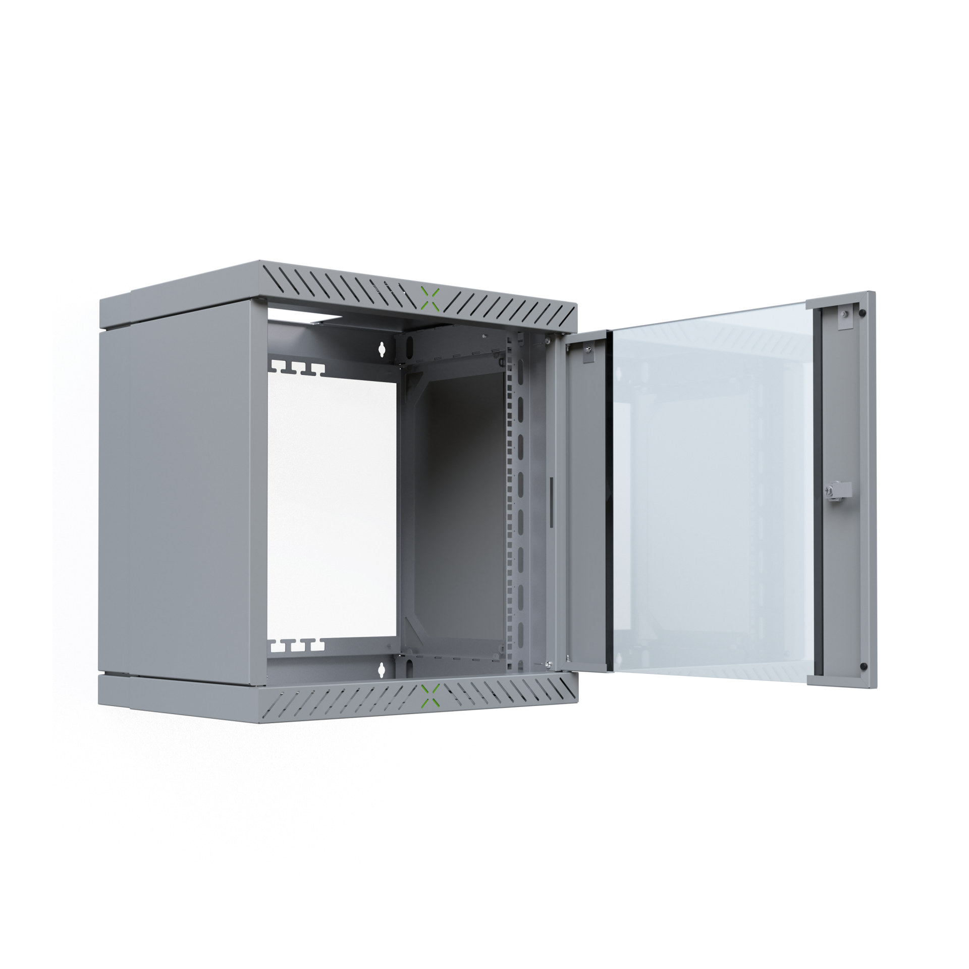 Wall Cabinet X-Rack w. glass door 400-600mm 12U Grey RAL7035