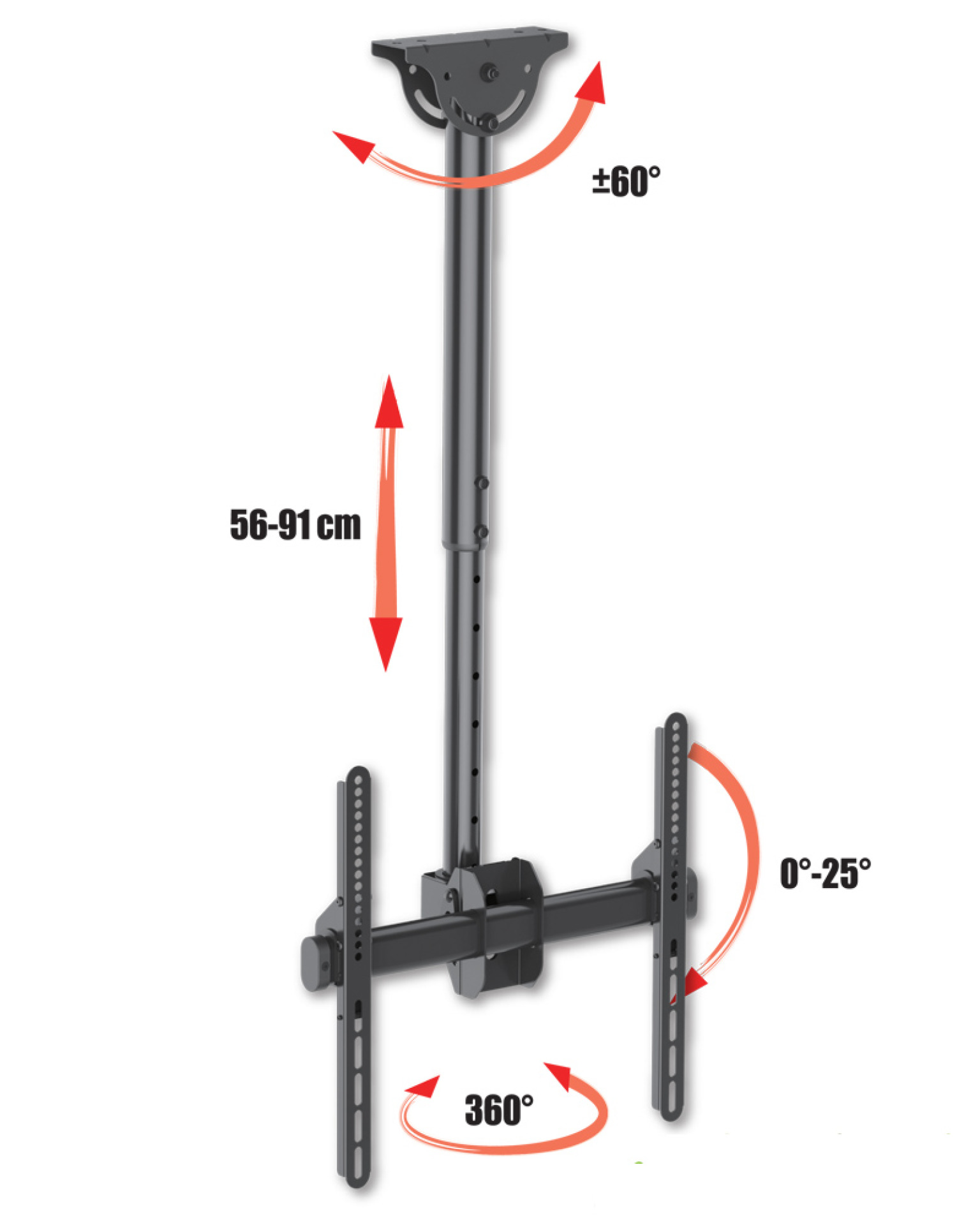 Telescopic universal ceiling support for 1 LED LCD TV 32"-55"