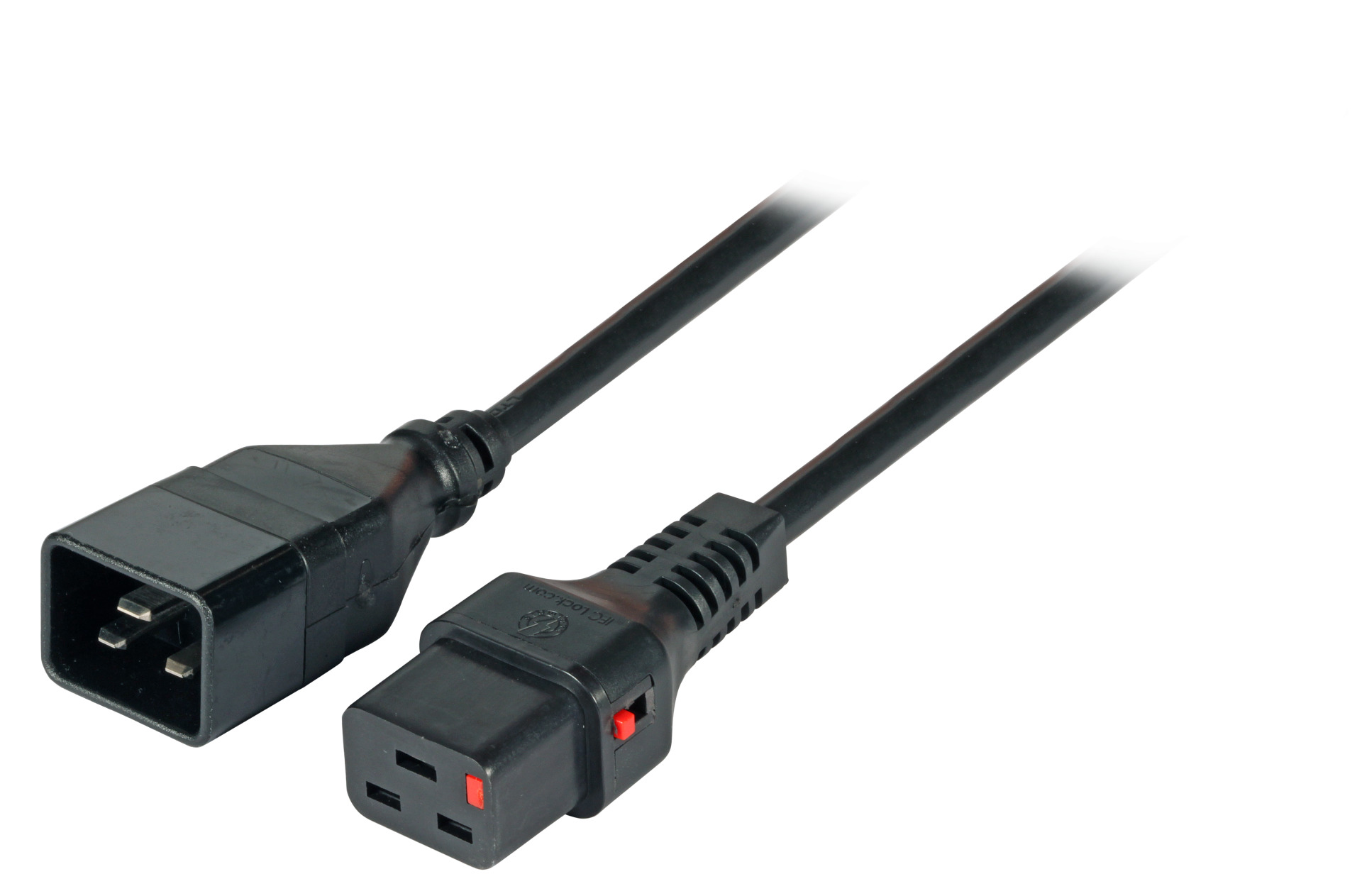 Extension Cable C20 180° - C19 180°, Black, 3.0 m, 3 x 1.50 mm², IEC Lock