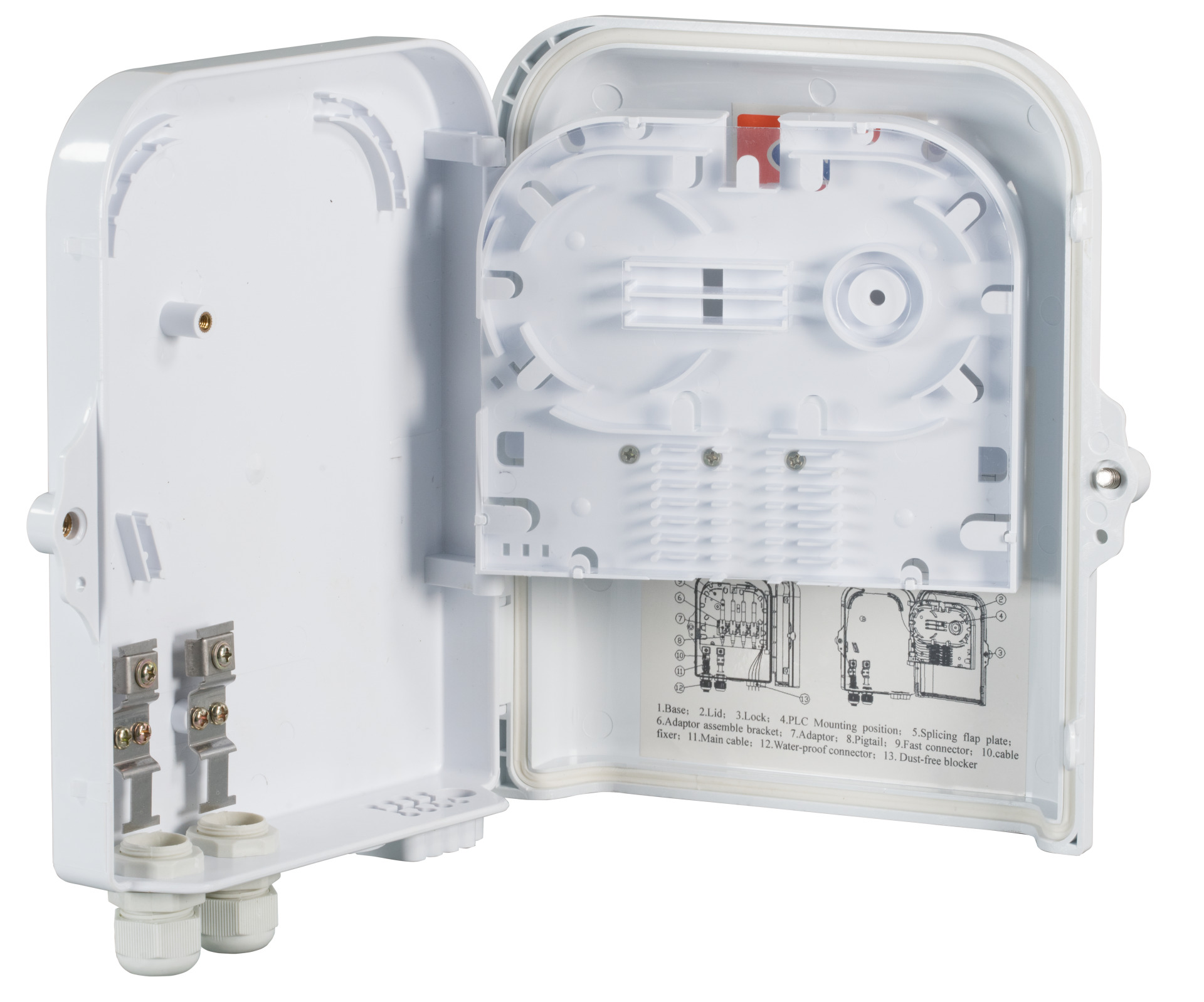 FTTH IP65 Connectionbox for 16fiber, 8adapter and Fiber overlength box