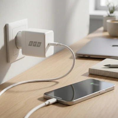 The EFB-Elektronik USB-C charger charges a smartphone at your desk and is ideal for reliable fast charging in the office or while working from home