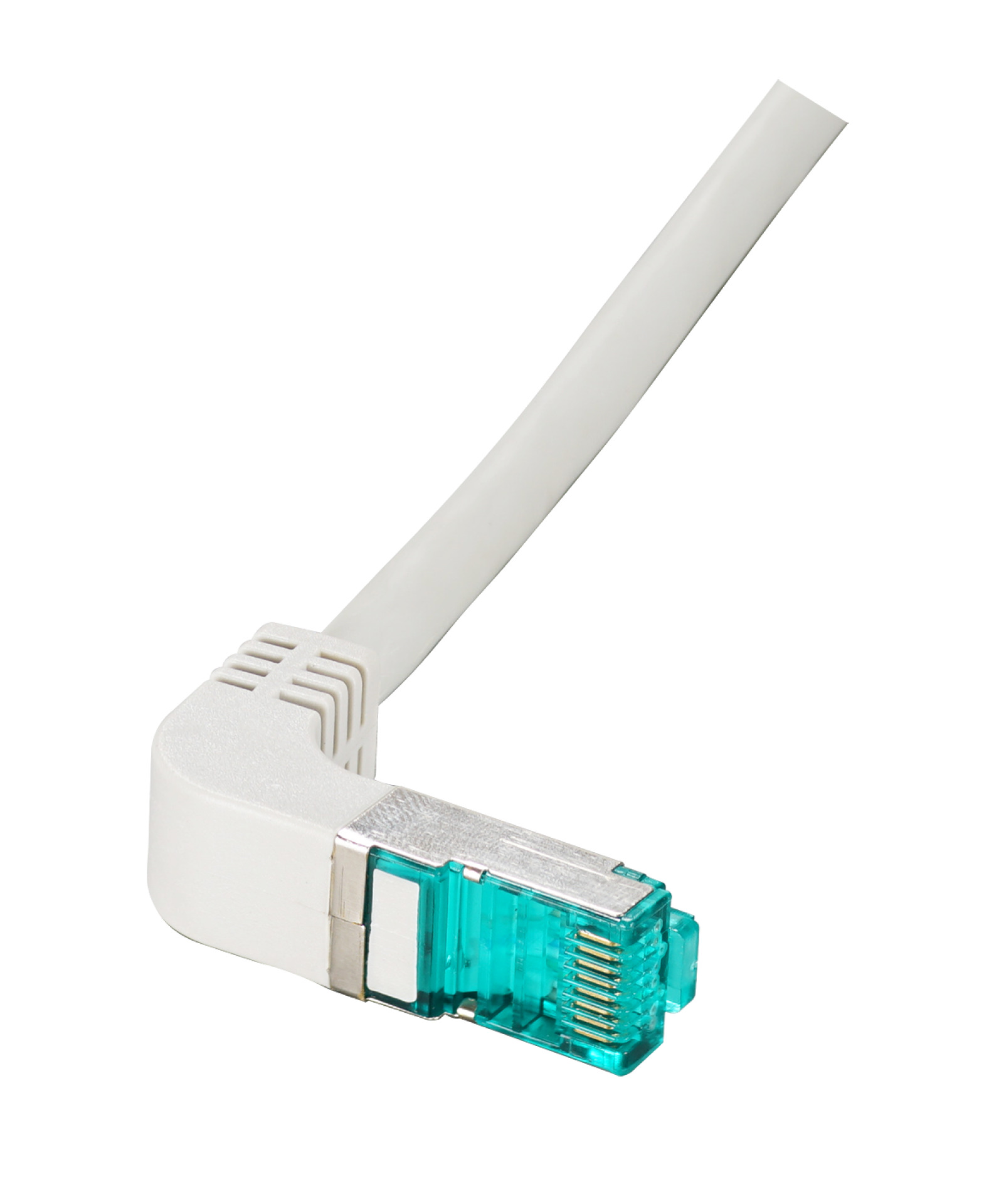 RJ45 Patch cable S/FTP, Cat.6A, LSZH, one side 90° angled, 0,25m, grey