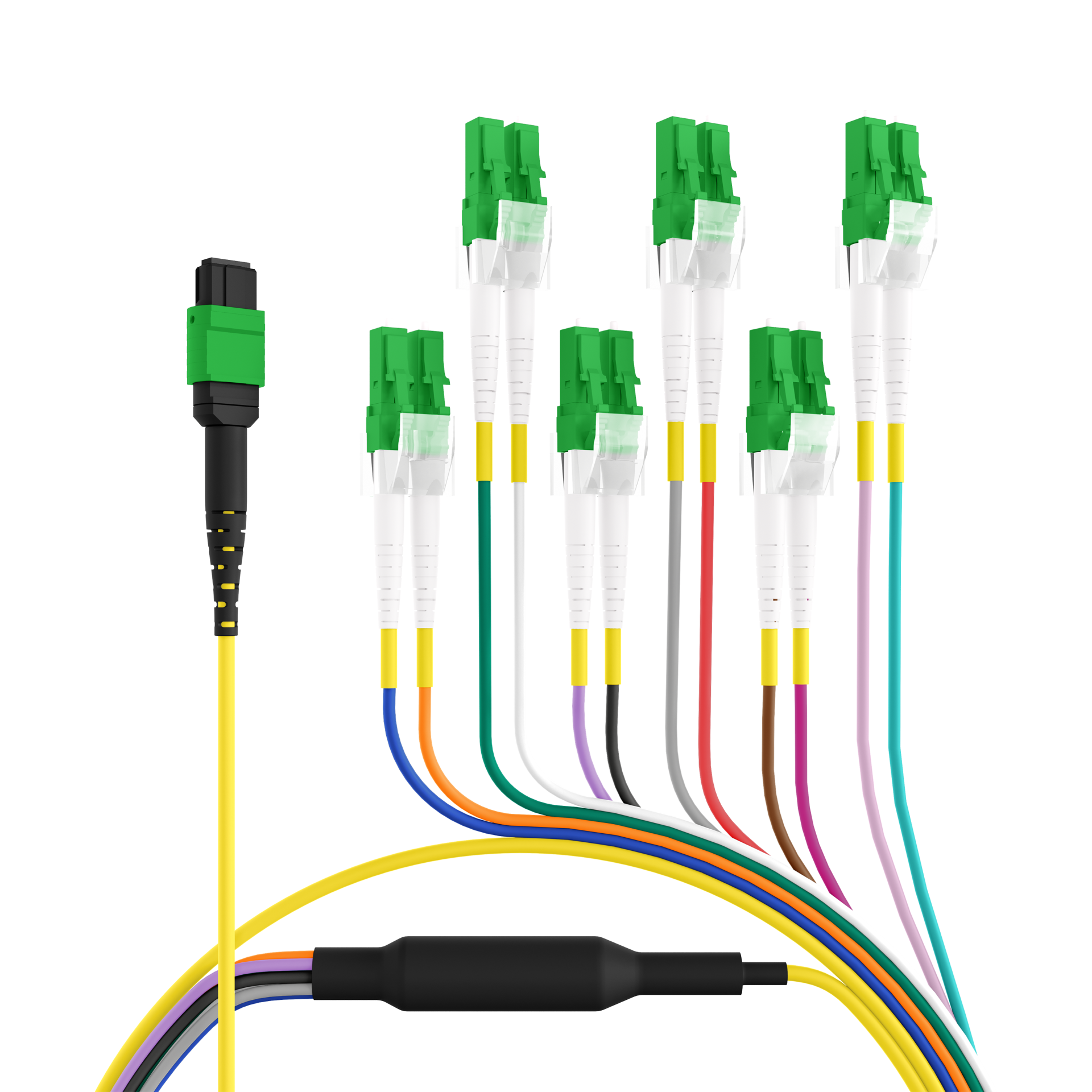 MTP®/APC(F)-LC/APC Trunk cable OS2 12 fibers Typ B LSZH yellow 3m