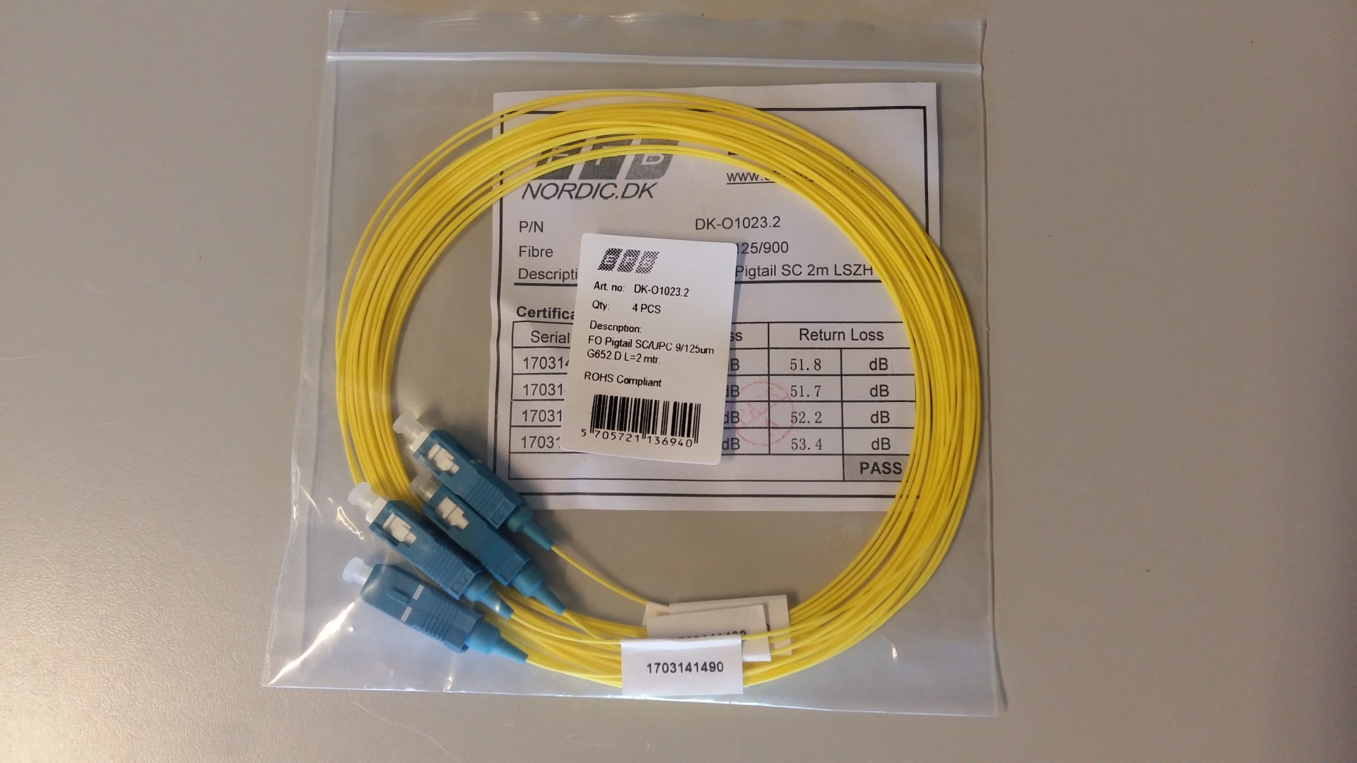 Fiber pigtail SC UPC SM 9/125 G652D OS2 2mtr