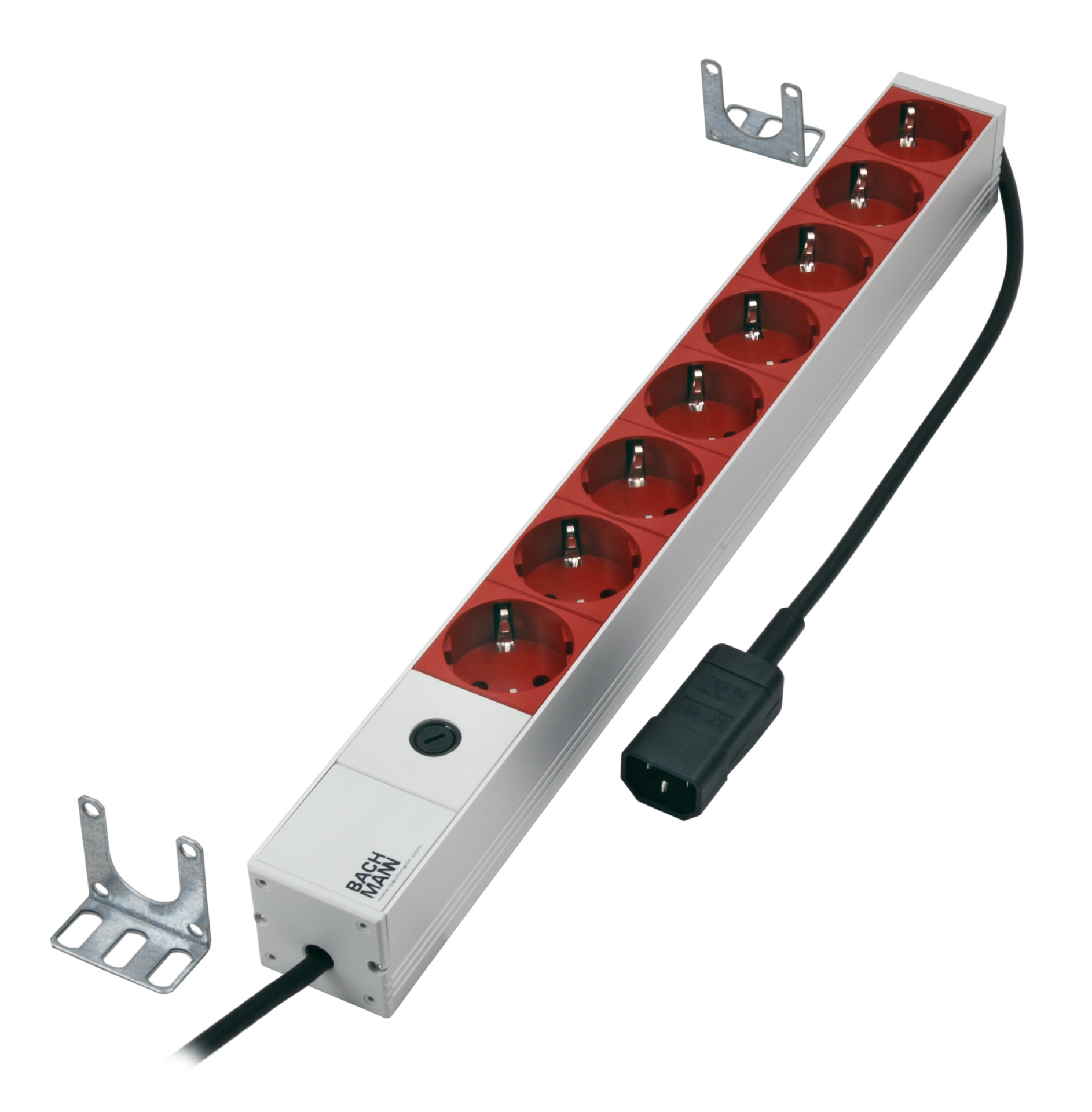 19" 1U Socket Strip 8 x CEE7/3 (Red) with Cable C14