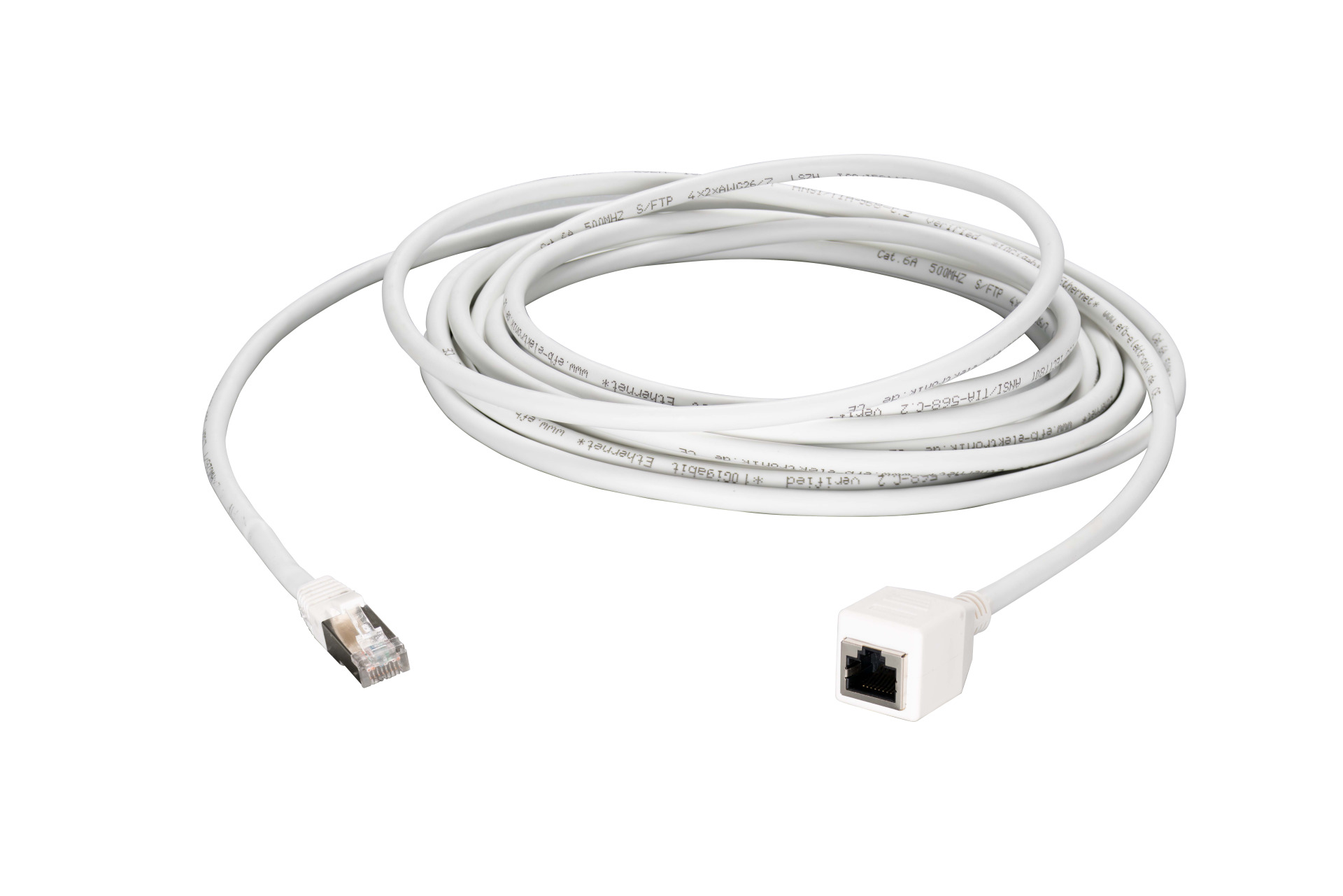 RJ45 patch cable extension Cat.6A, S/FTP, AWG26, white, 2m
