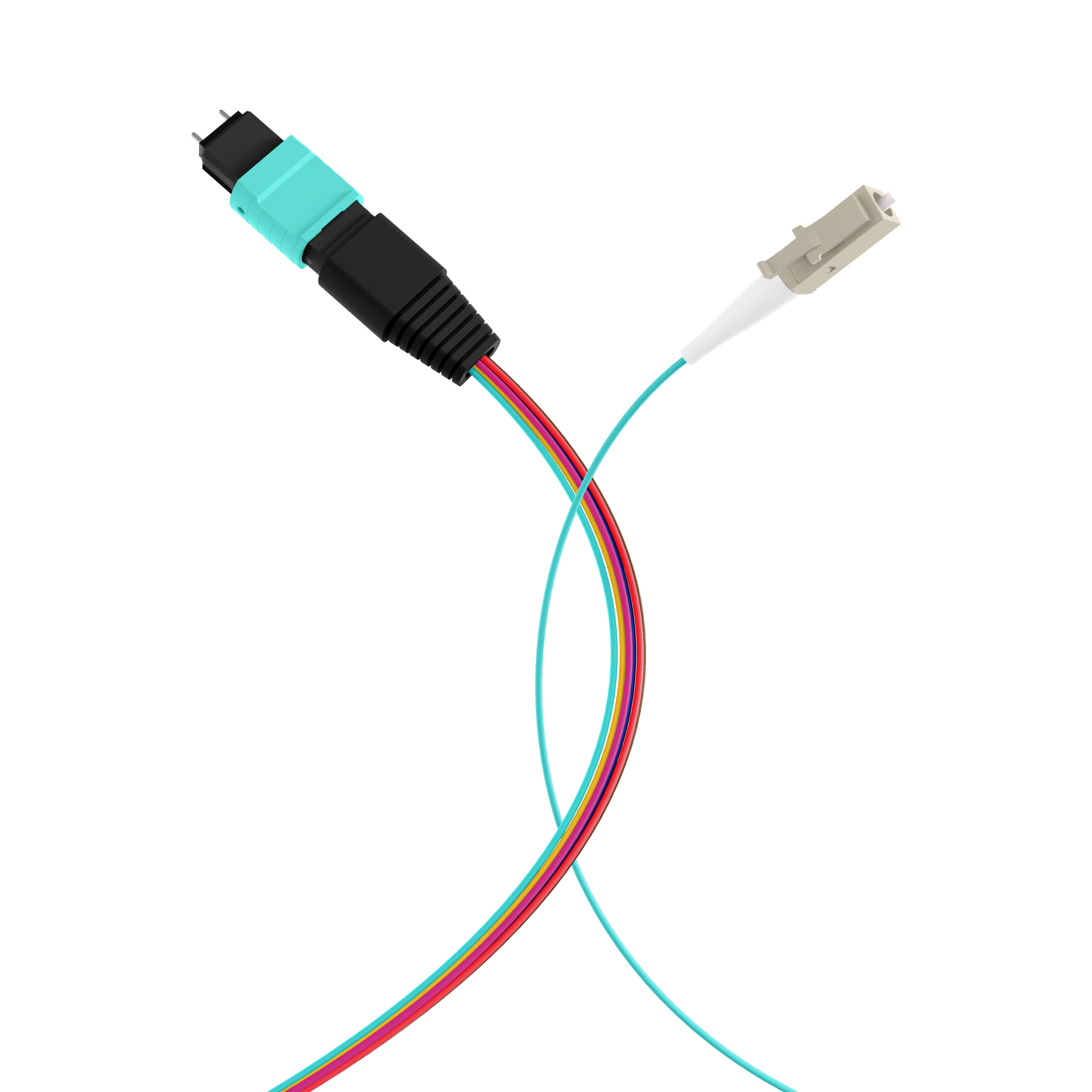 MTP®(M)-LC Fanout cable OM3 8 fibers Typ B LSZH aqua 1m