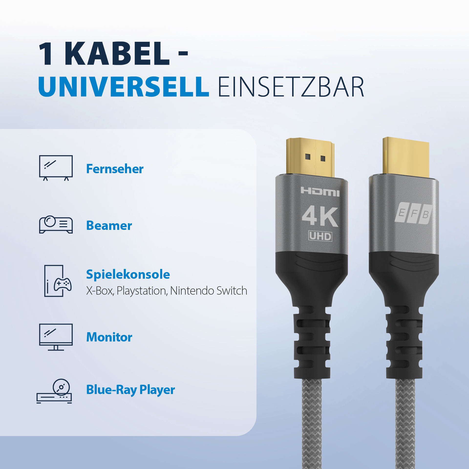 HDMI cable high-speed with Ethernet4K60Hz 18Gbit/s 10m gray comp. with HDMI 2.0