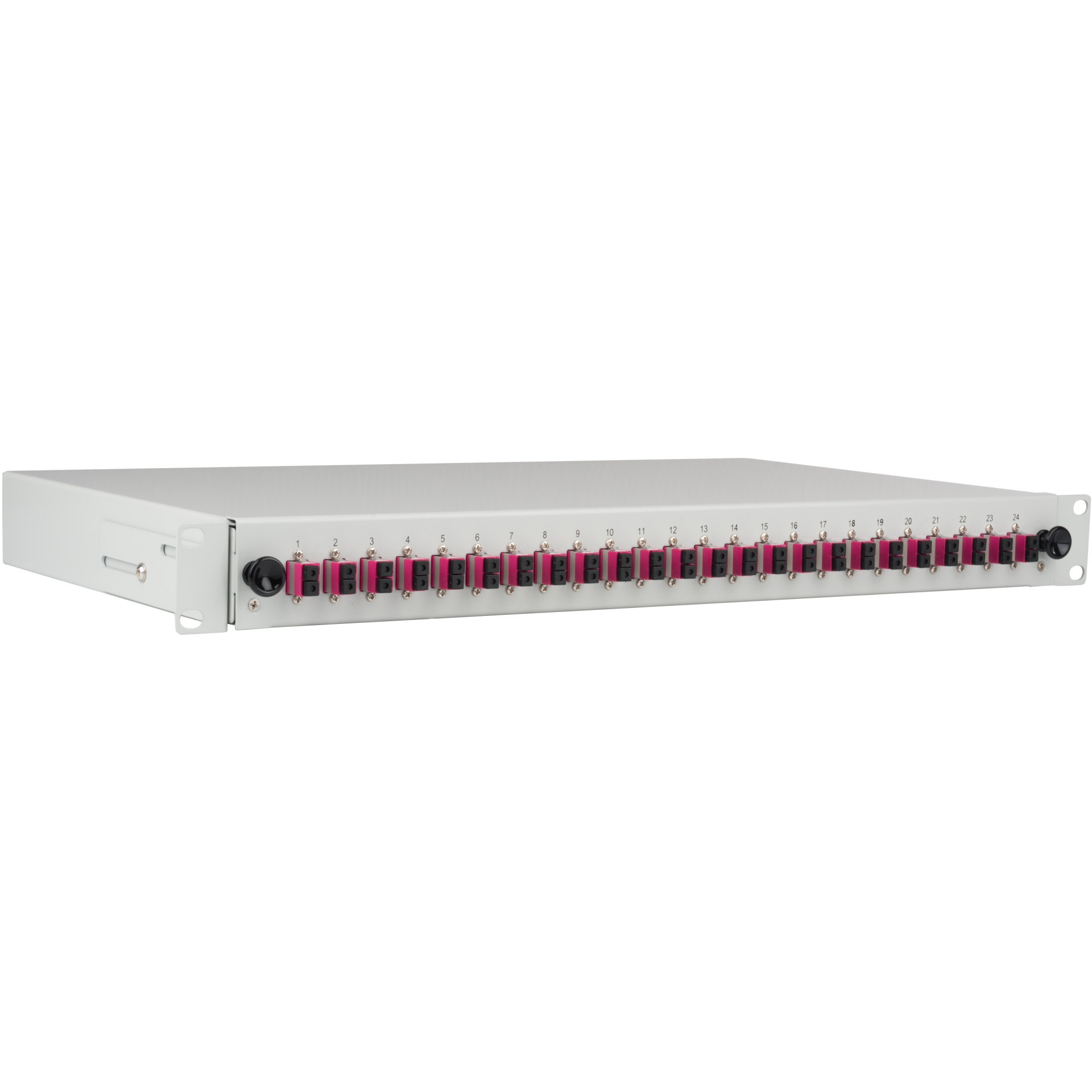 Splice box gy sliding LC OM4 48x fanout pigtails and 24x duplex adapter