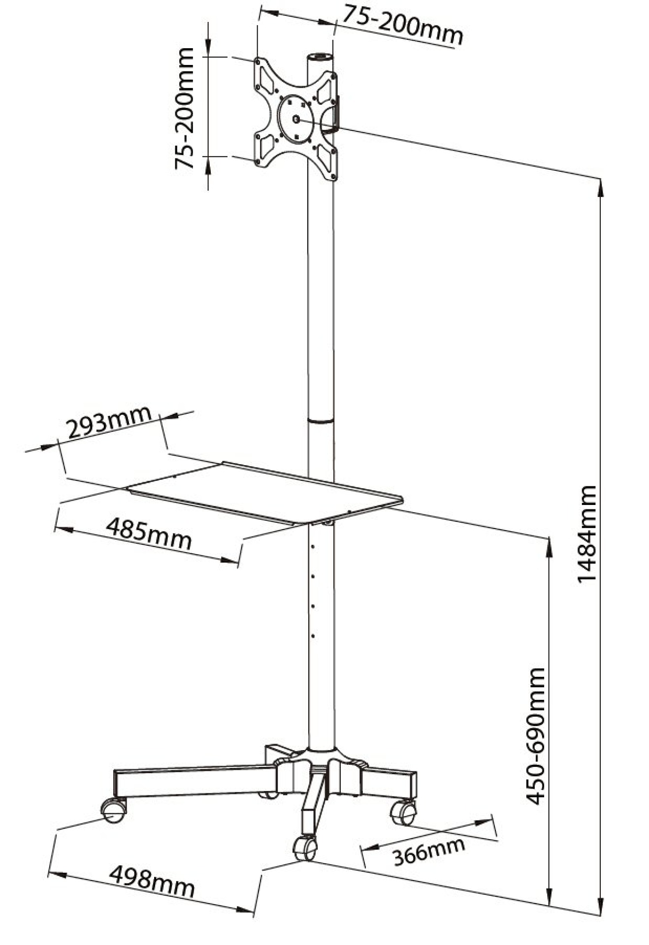 Trolley floor support for LCD LED TV 19-37", with shelf