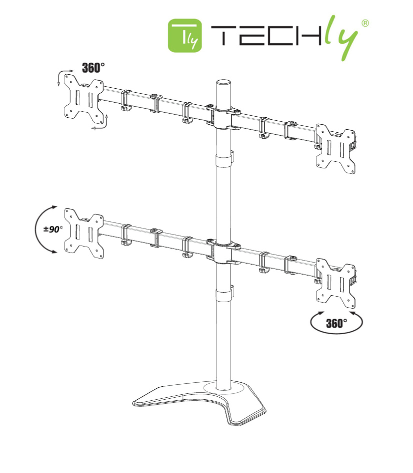 Desk stand for 4 LCDs 13"-27", with base