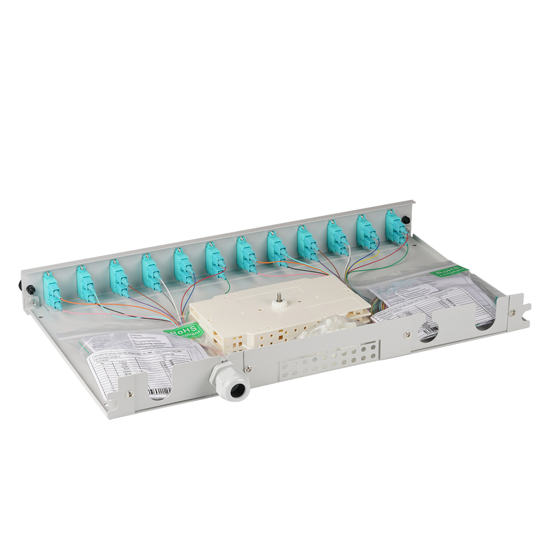 Pre-assembled ext. splice box SC OM3 12xpigtails / 6xDX-coupling