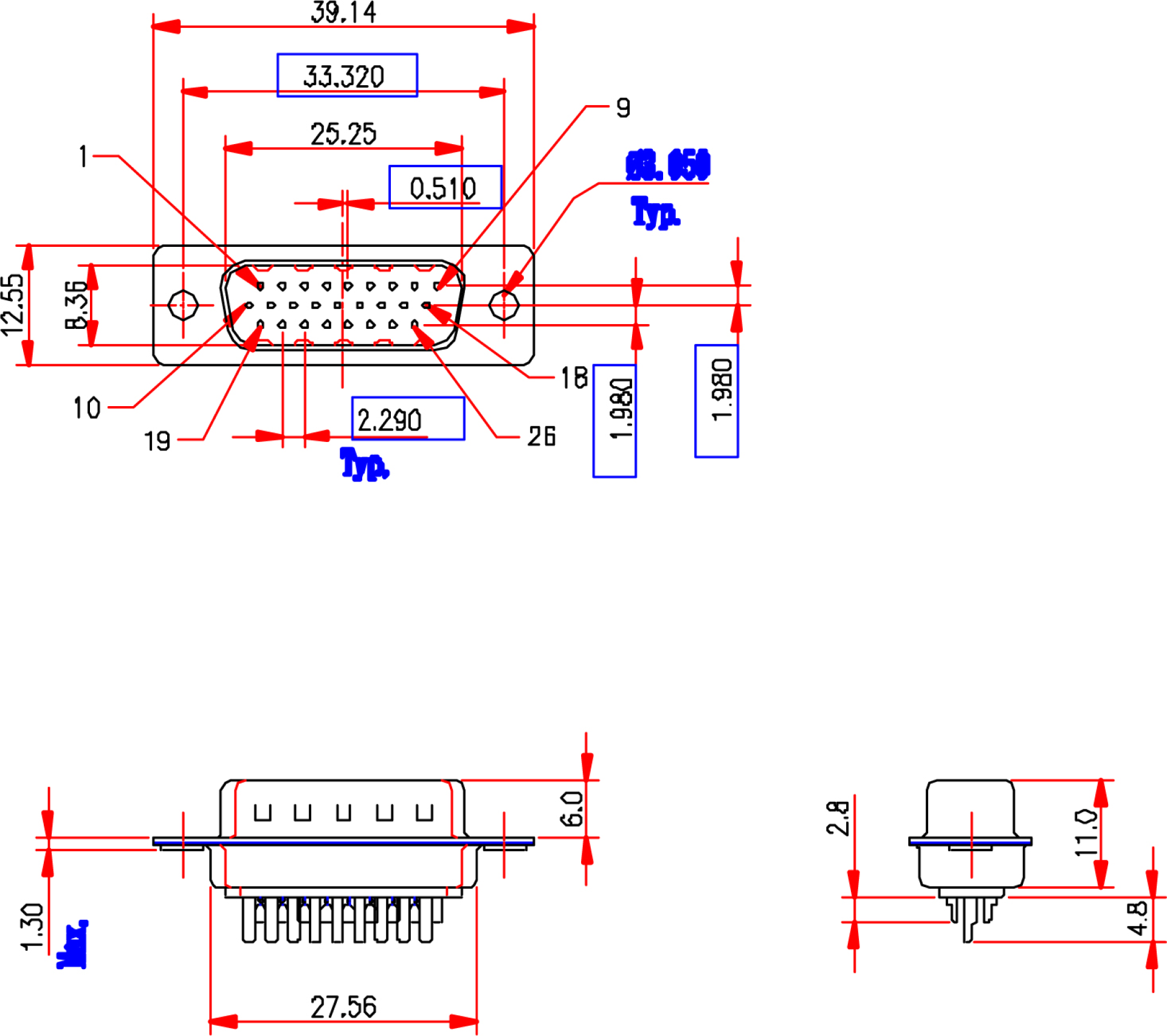 HD-DSub Solder Plug E-HDS 26 LL/Z