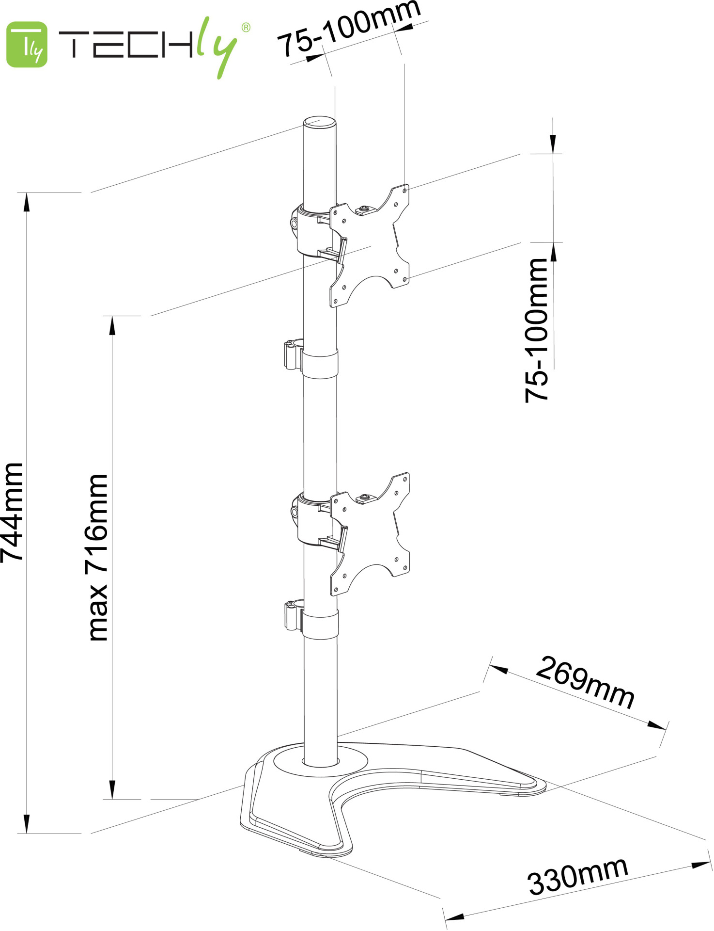 Desk stand for 2 LCD 13"-27", vertical with base