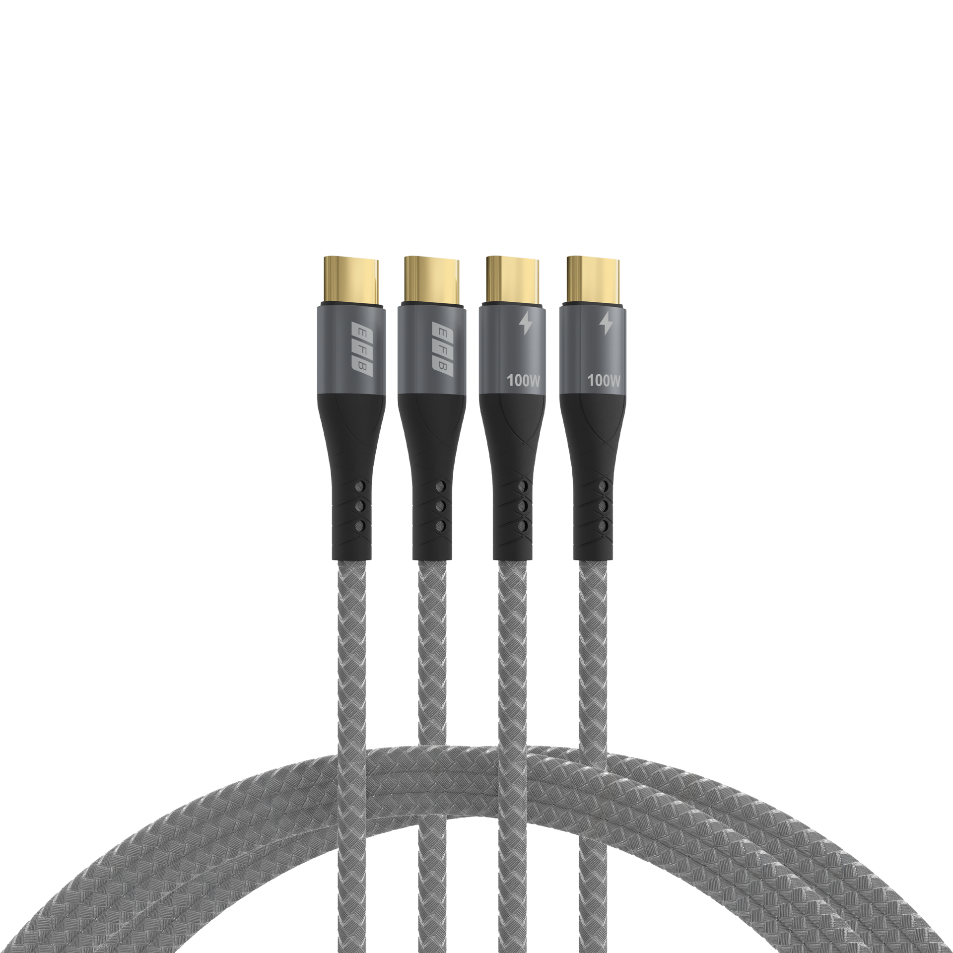 USB-C cable set 100W PD 3.0 5A E-Marker Chip 2x2m grey gold contacts textilecoat
