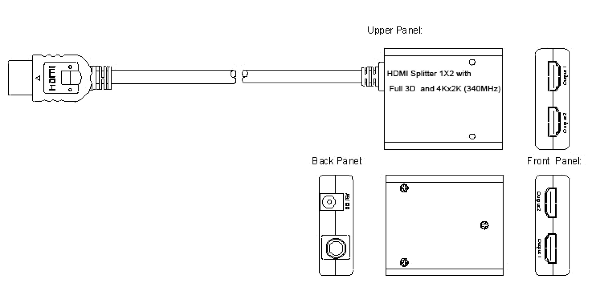 HDMI Cable Splitter 2-Port, 4Kx2K, HDCP