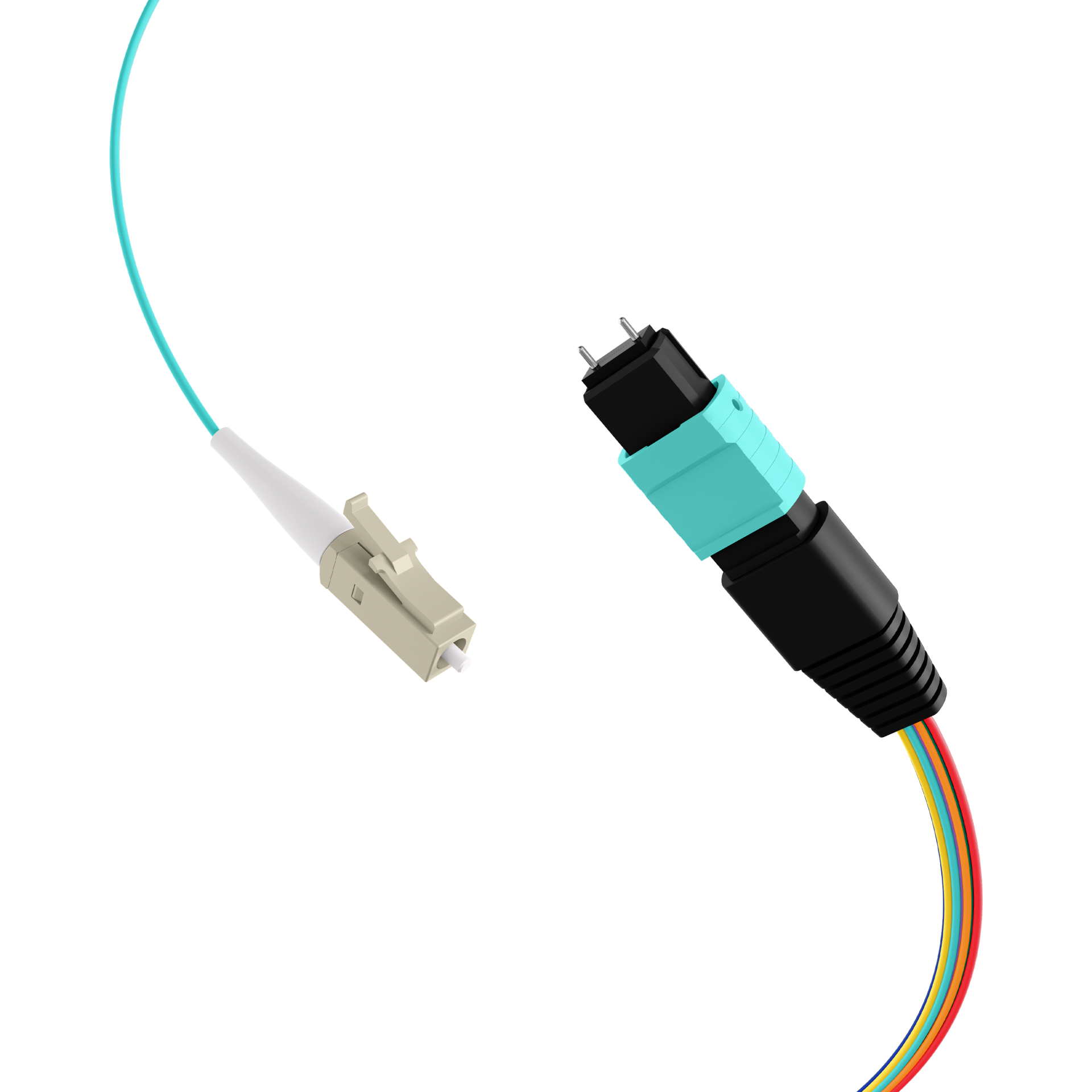 MTP®(M)-LC Fanout cable OM3 8 fibers Typ B LSZH aqua 1m