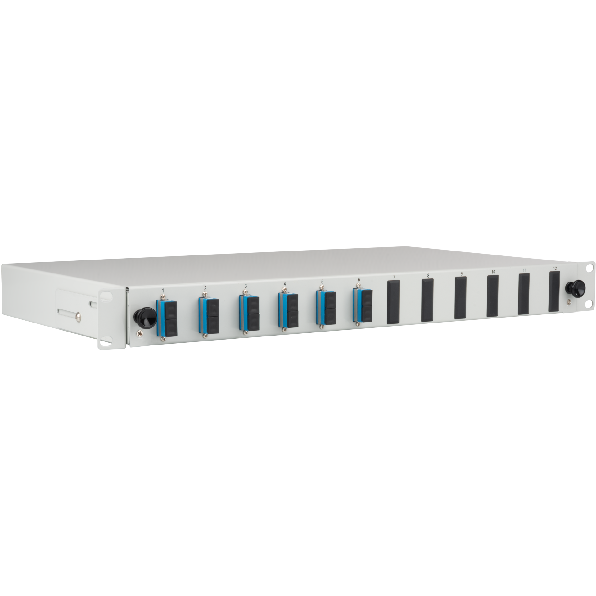Splice box gy sliding SC OS2 12x fanout pigtails and 6x duplex adapter