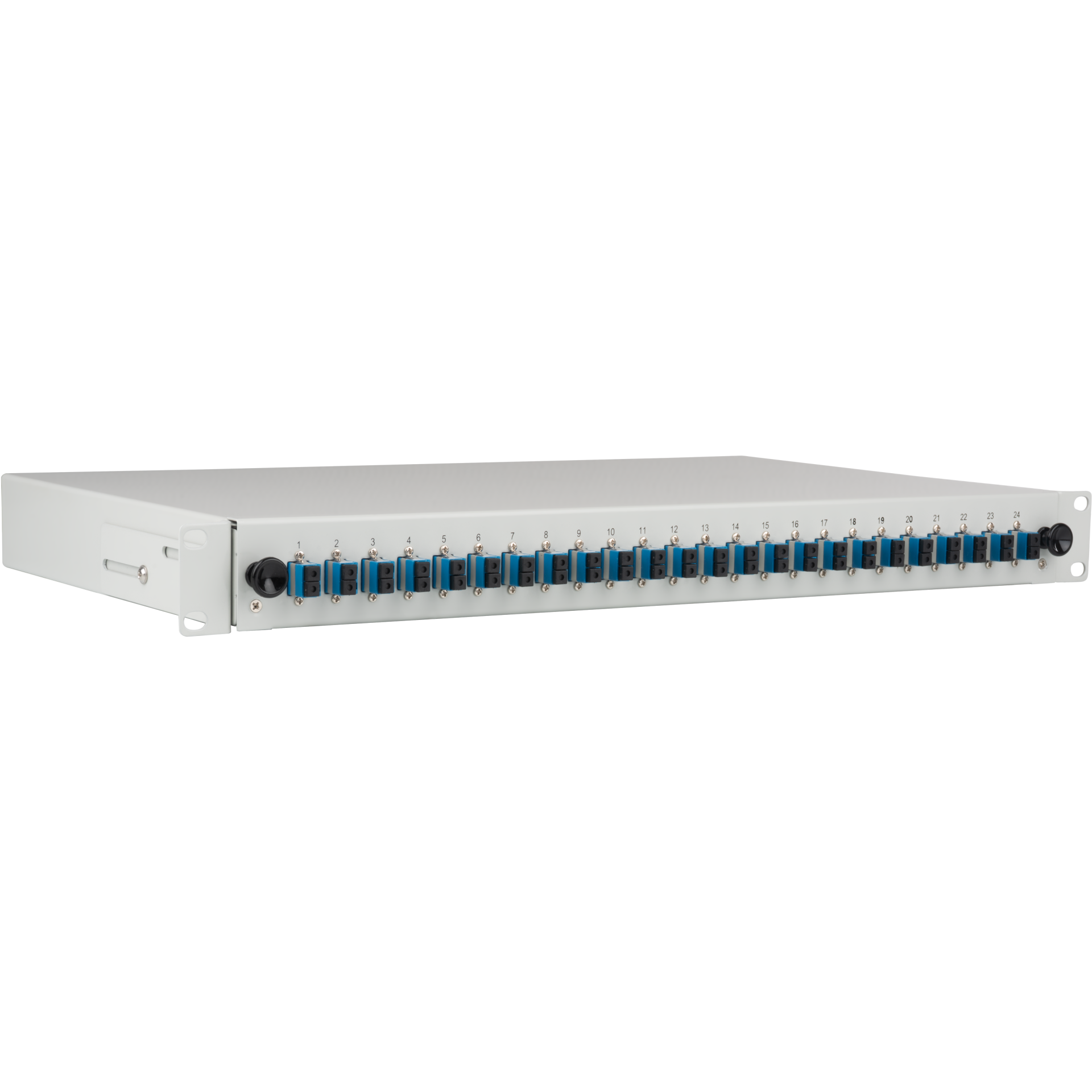 Splice box gy sliding LC OS2 48x fanout pigtails and 24x duplex adapter