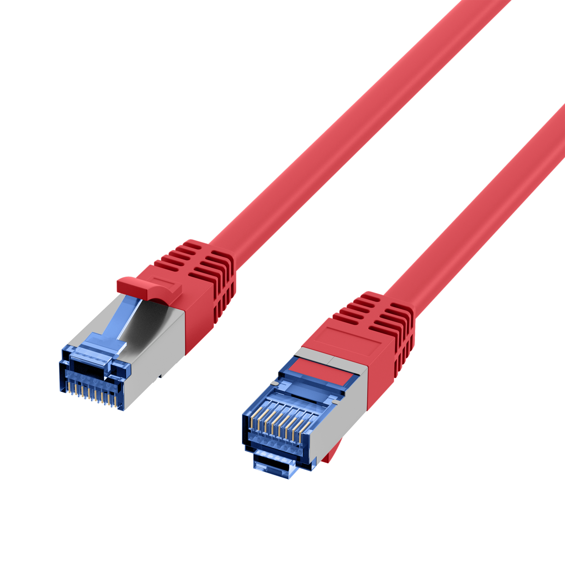 RJ45 Patch Cord Cat.6A S/FTP TPE Cat.7 raw cable superflex red 0,15m