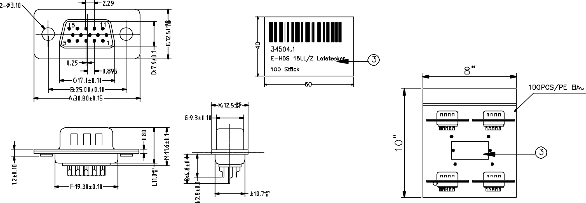HD-DSub Solder Plug E-HDS 15 LL/Z