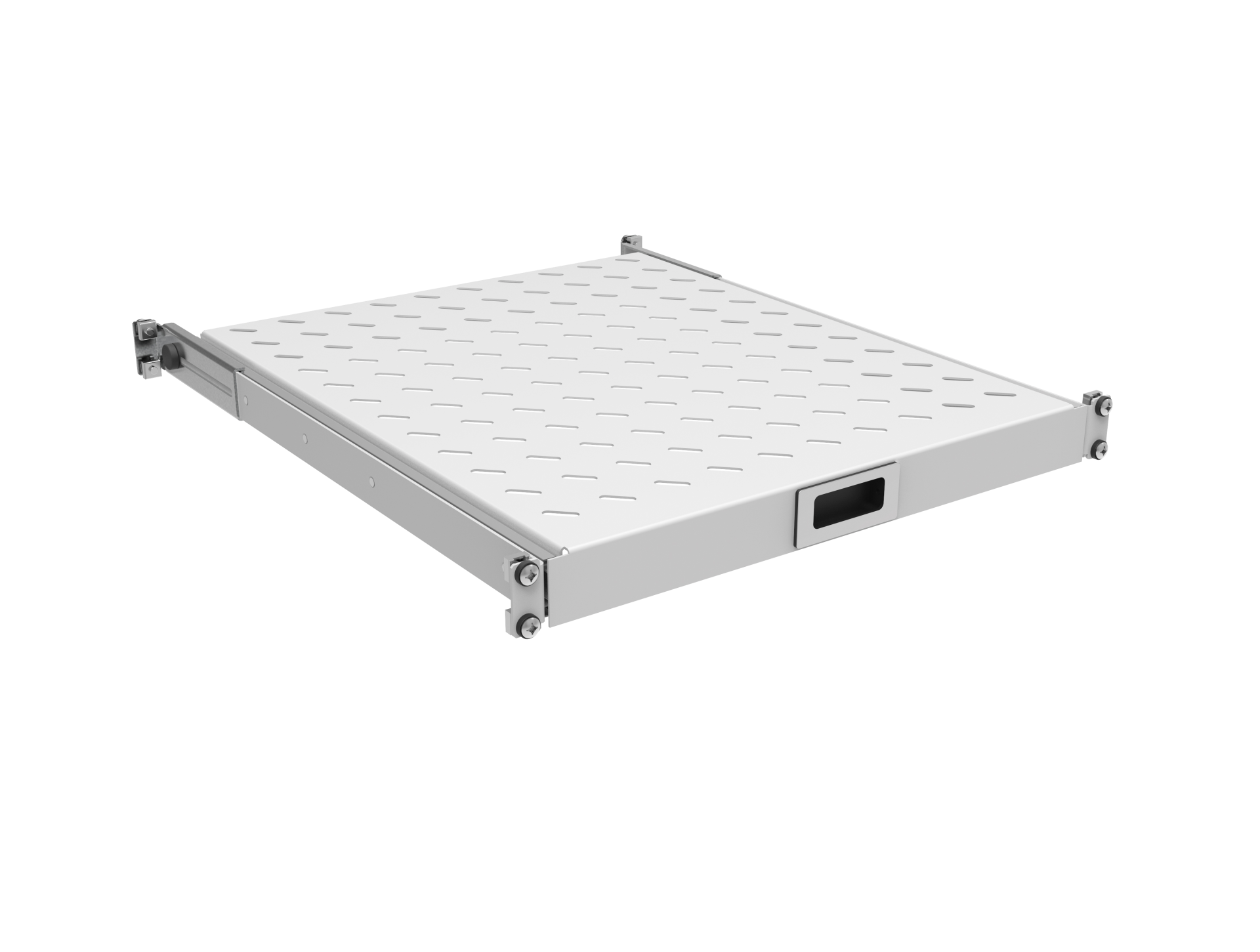 19" 1U Pull-Out Shelf, MD 550..650 mm, Max. Load 30 kg, CD 800, RAL7035