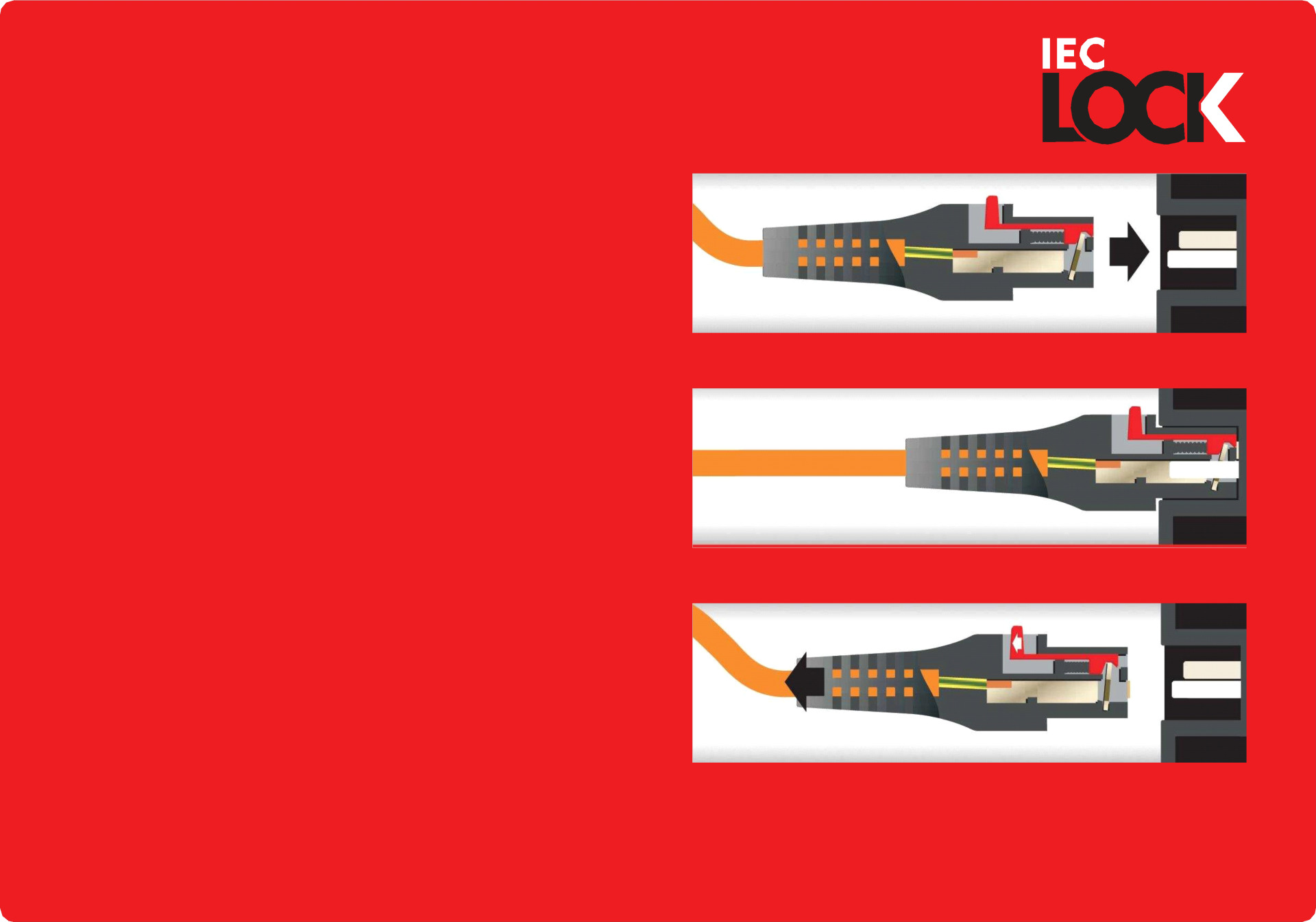 Extension Cable C14 180° - C13 180°, Orange, 1.0 m, 3 x 1.00 mm², IEC Lock