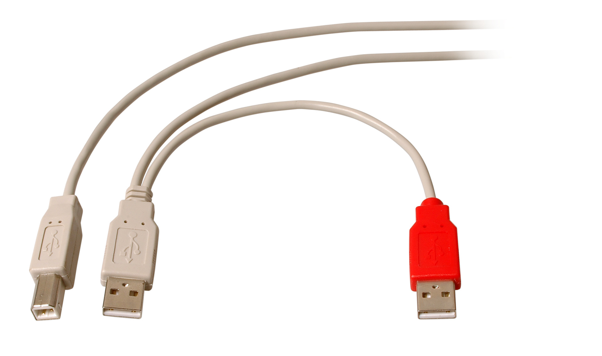 USB2.0 Y-Cabel, 1x USB-B Plug - 2x USB-A Plug, 1m, beige