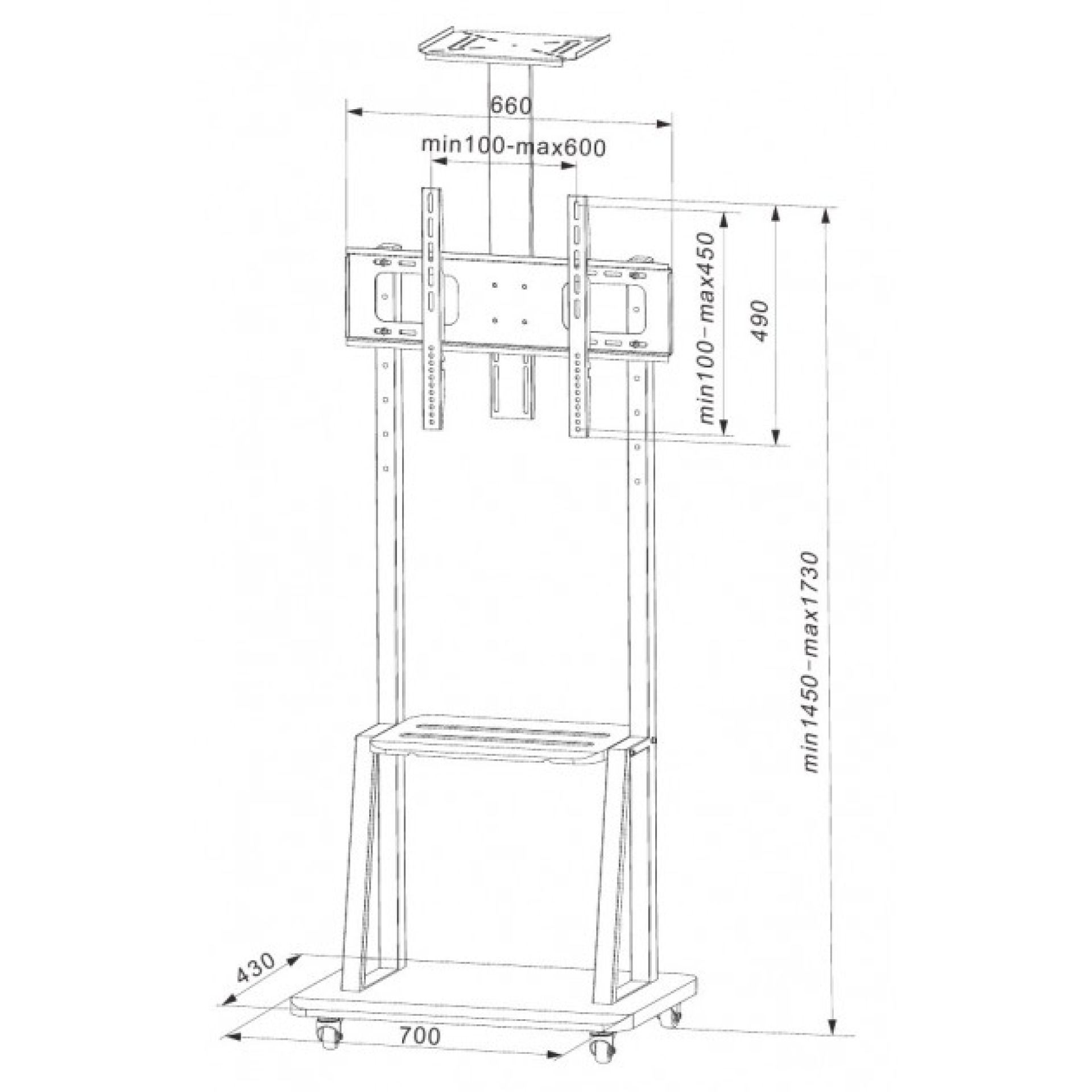 Floor support for 32''-70'' TV with shelf