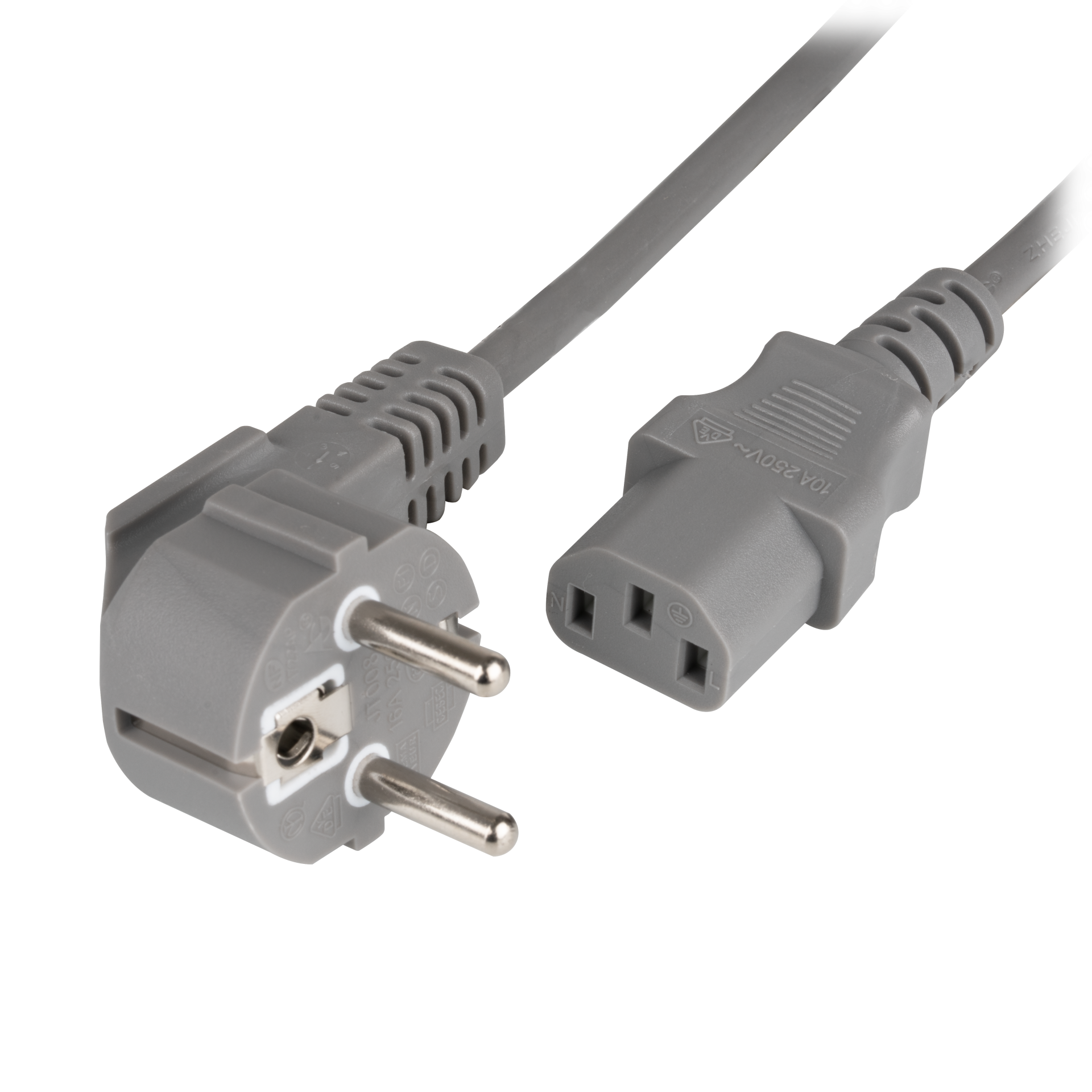 Power Cable CEE7/7 90° - C13 180°, Grey, 2 m, 3 x 0.75 mm²