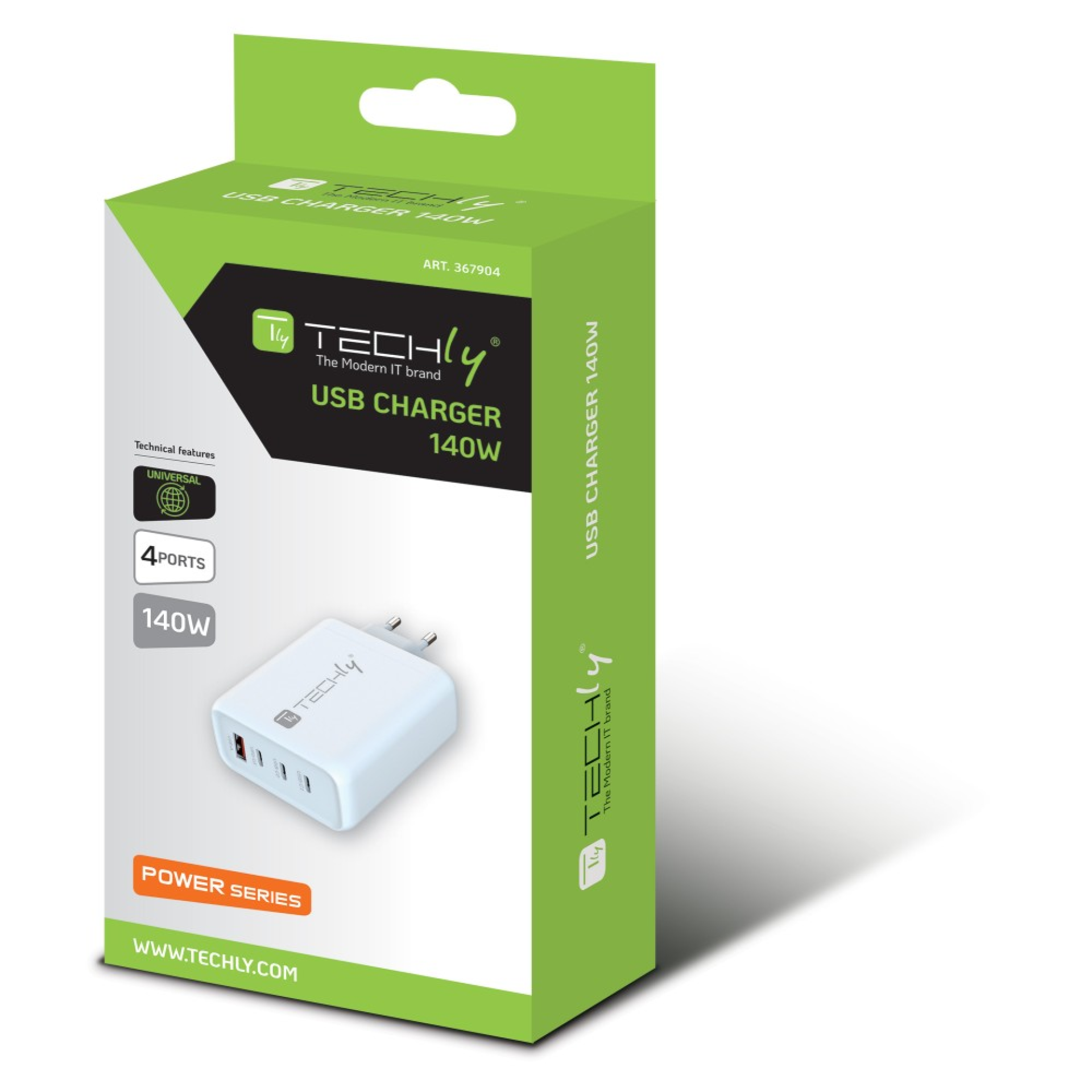 Techly GaN charger 3x USB-C and 1x USB-A