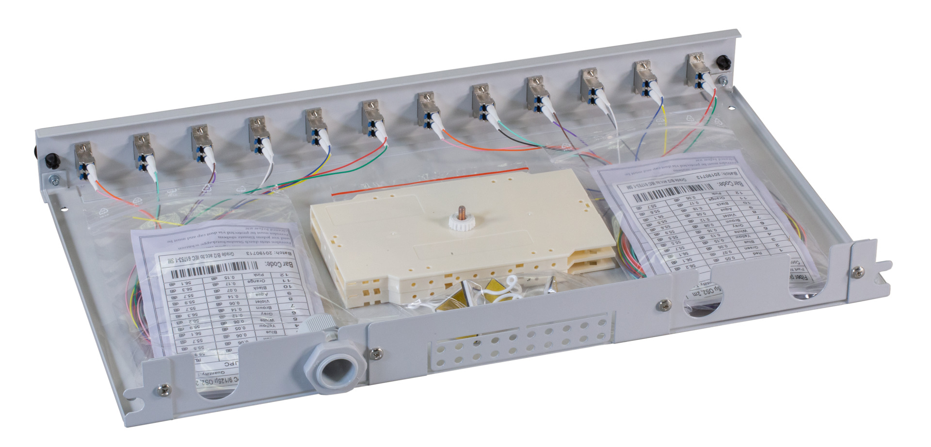 Splicebox sliding unit, with LC-Duplex metal adapter and pigtails, OS2
