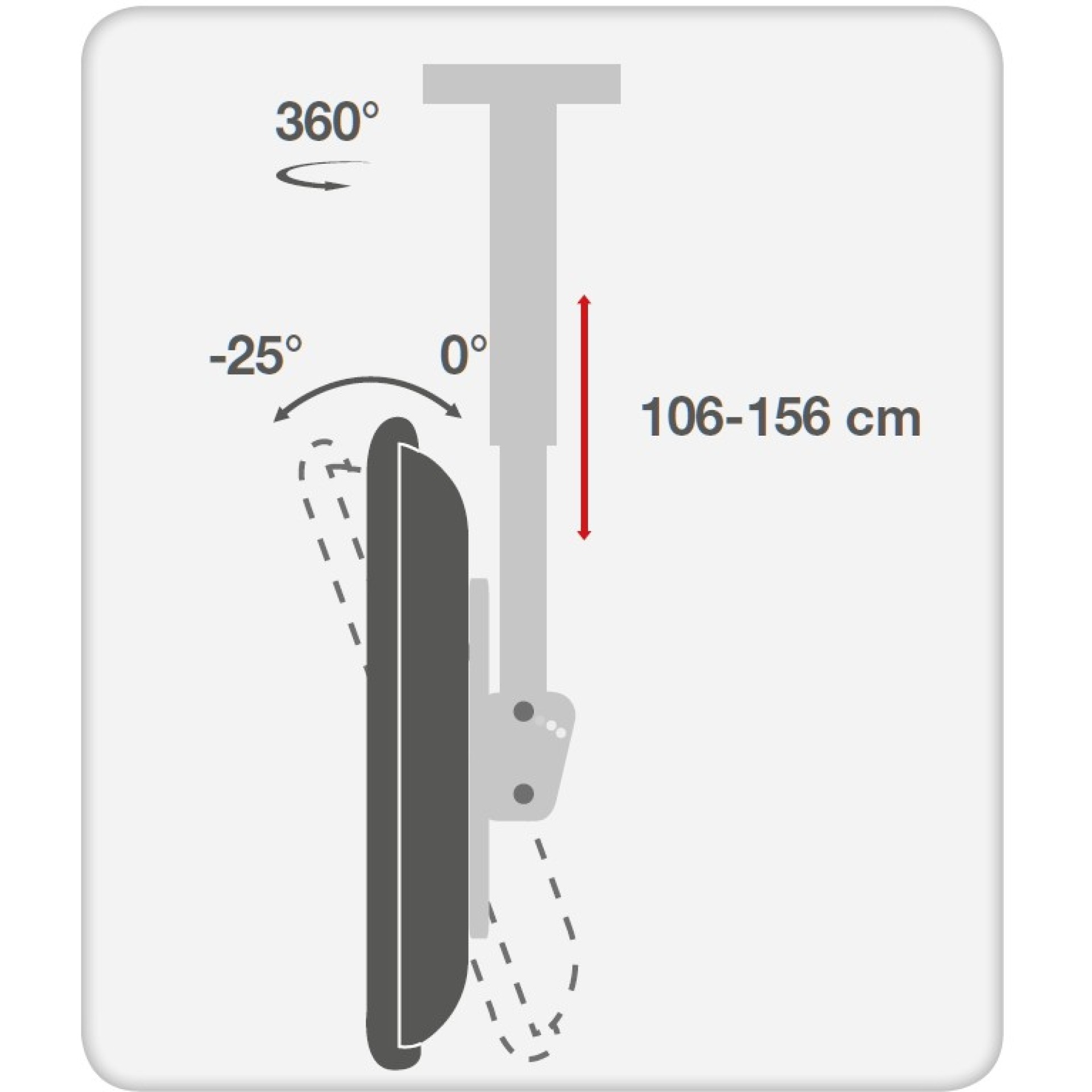 Telescopic universal ceiling support for 1 LED LCD TV 37"-70", long arm