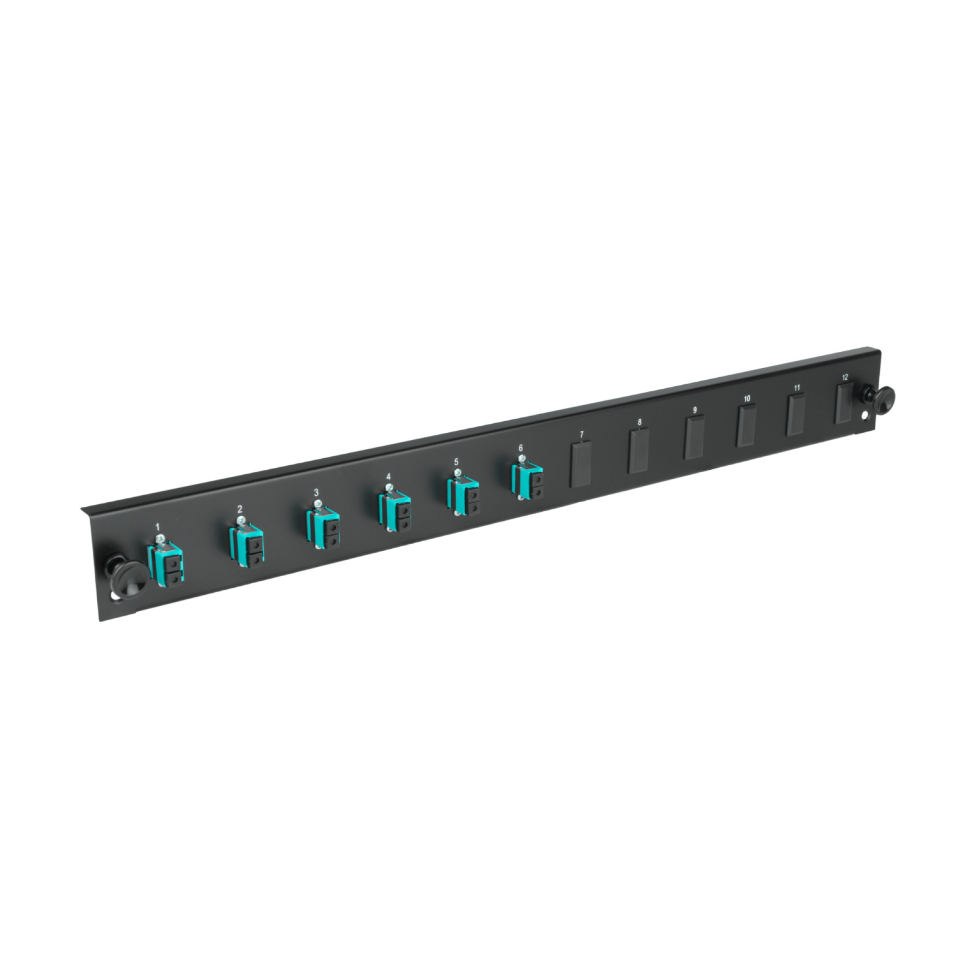 Equiped 12 Port Front Panel with 6x LC Duplex adapter OM4 vertical, black