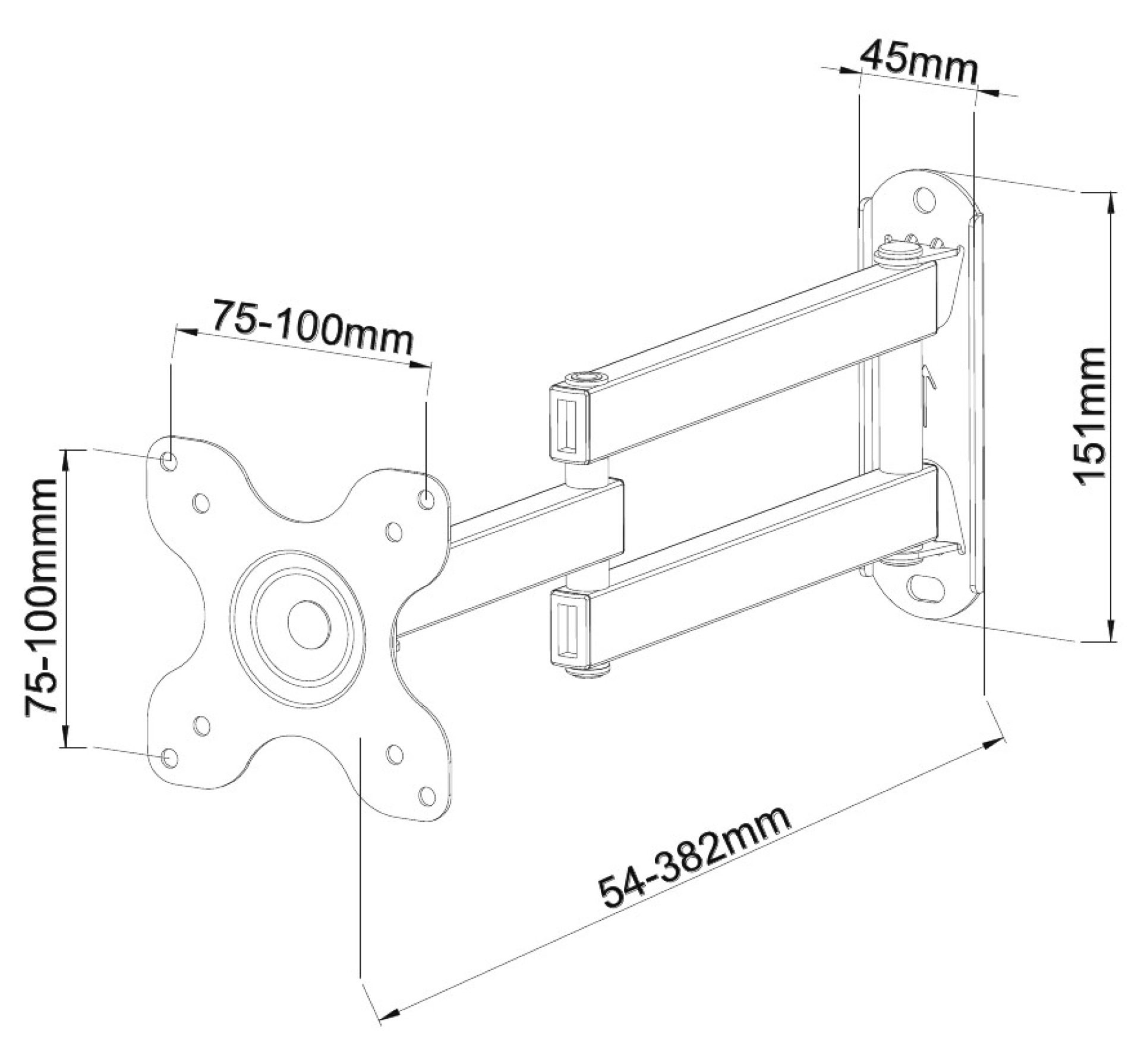 Wall bracket for LCD TV LED 13" - 30" tilting 2 joints black