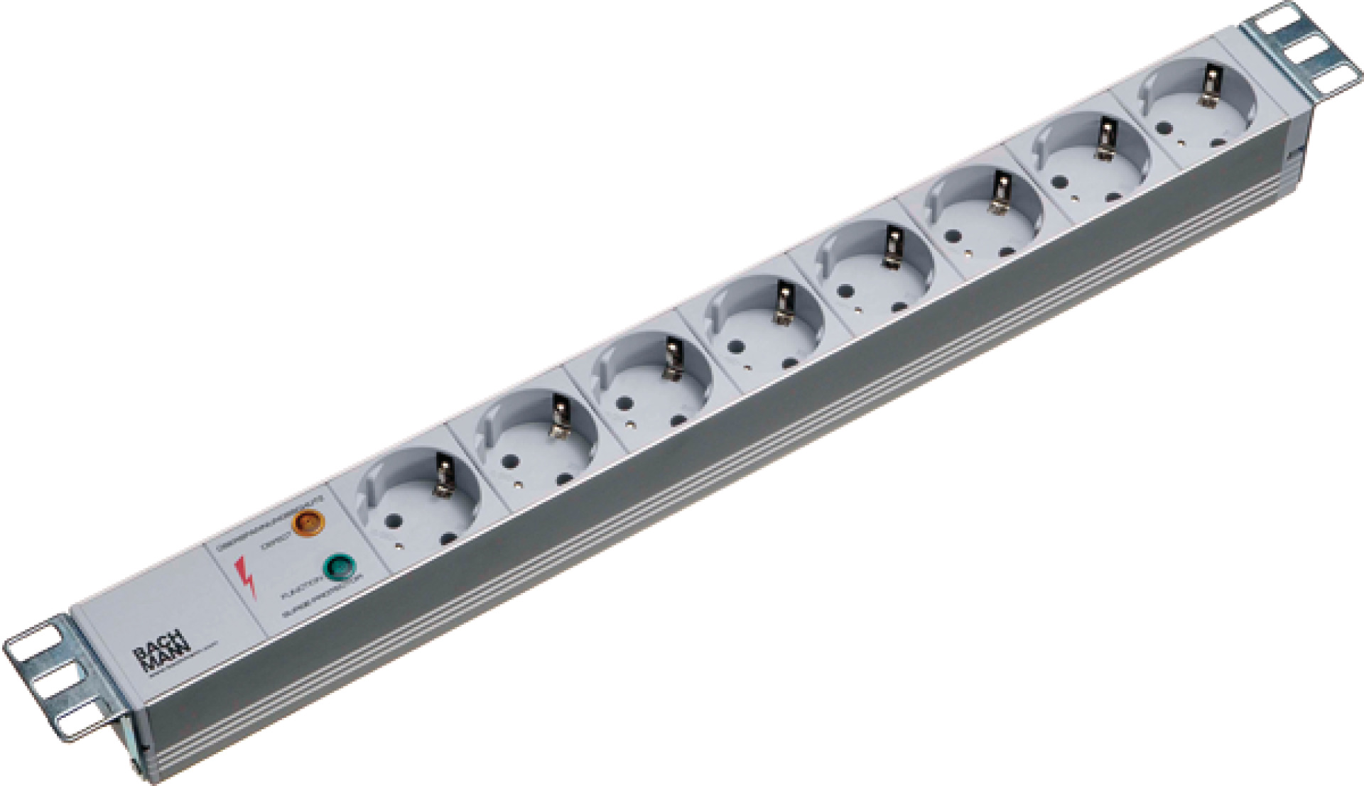 19" 1U Socket Strip 8 x CEE7/3 with Surge Protection, Grey