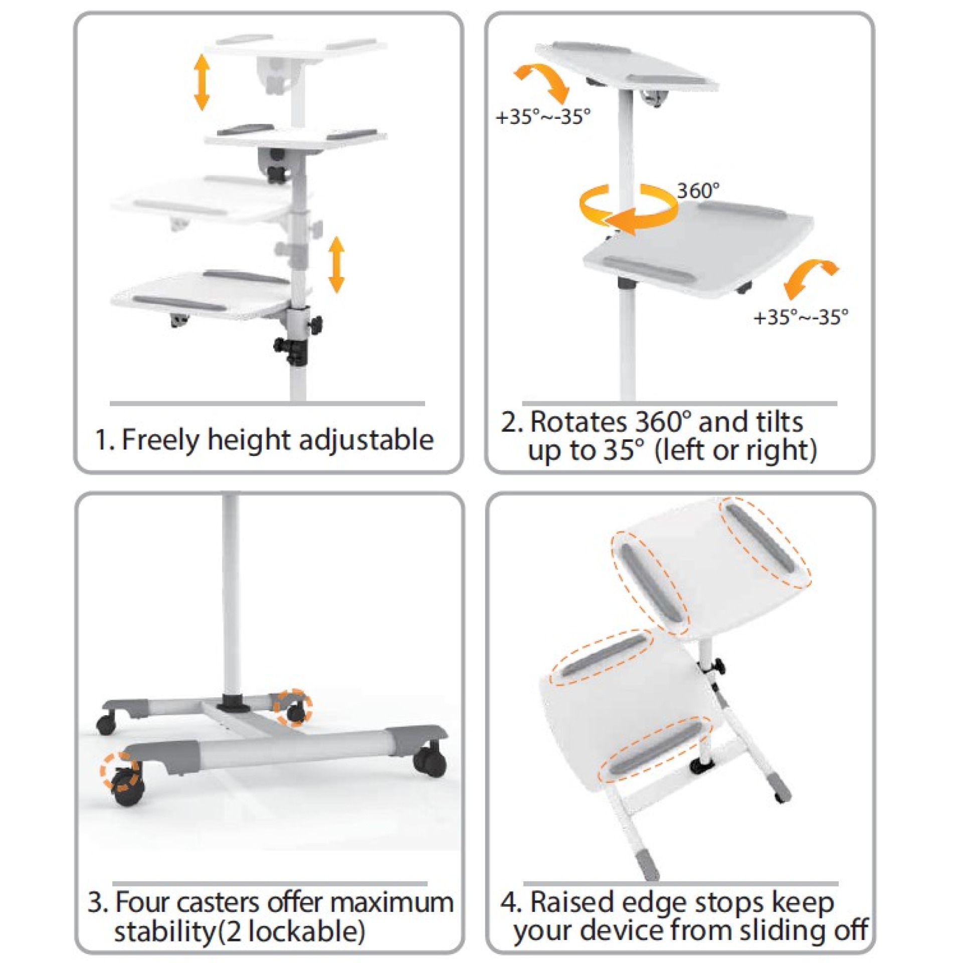 Flexible Universal Trolleys for Notebook / Beamer, 85-110cm, white